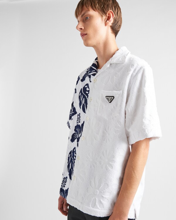 Camisa de manga corta en algodón grueso Double Match - Blanco/Azul Lavanda Camisa de manga corta en algodón grueso Double Match - Blanco/Azul Lavanda