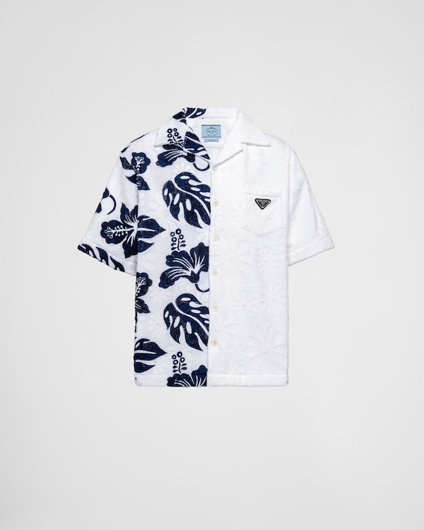 Camisa de manga corta en algodón grueso Double Match - Blanco/Azul Lavanda Camisa de manga corta en algodón grueso Double Match - Blanco/Azul Lavanda