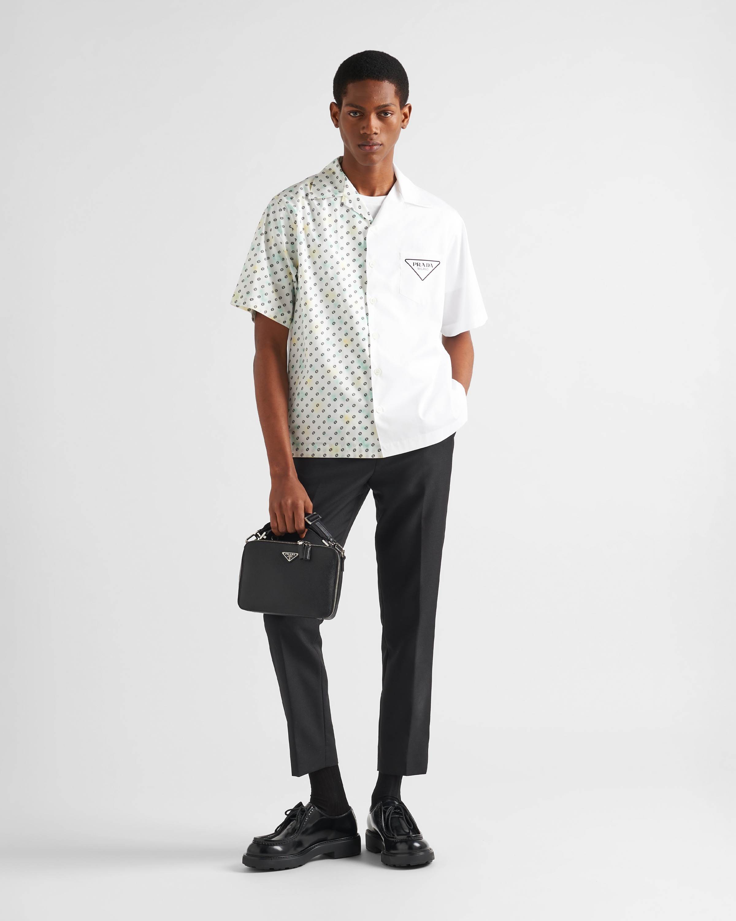 Shop Prada Double Match Cotton Shirt In Vanilla