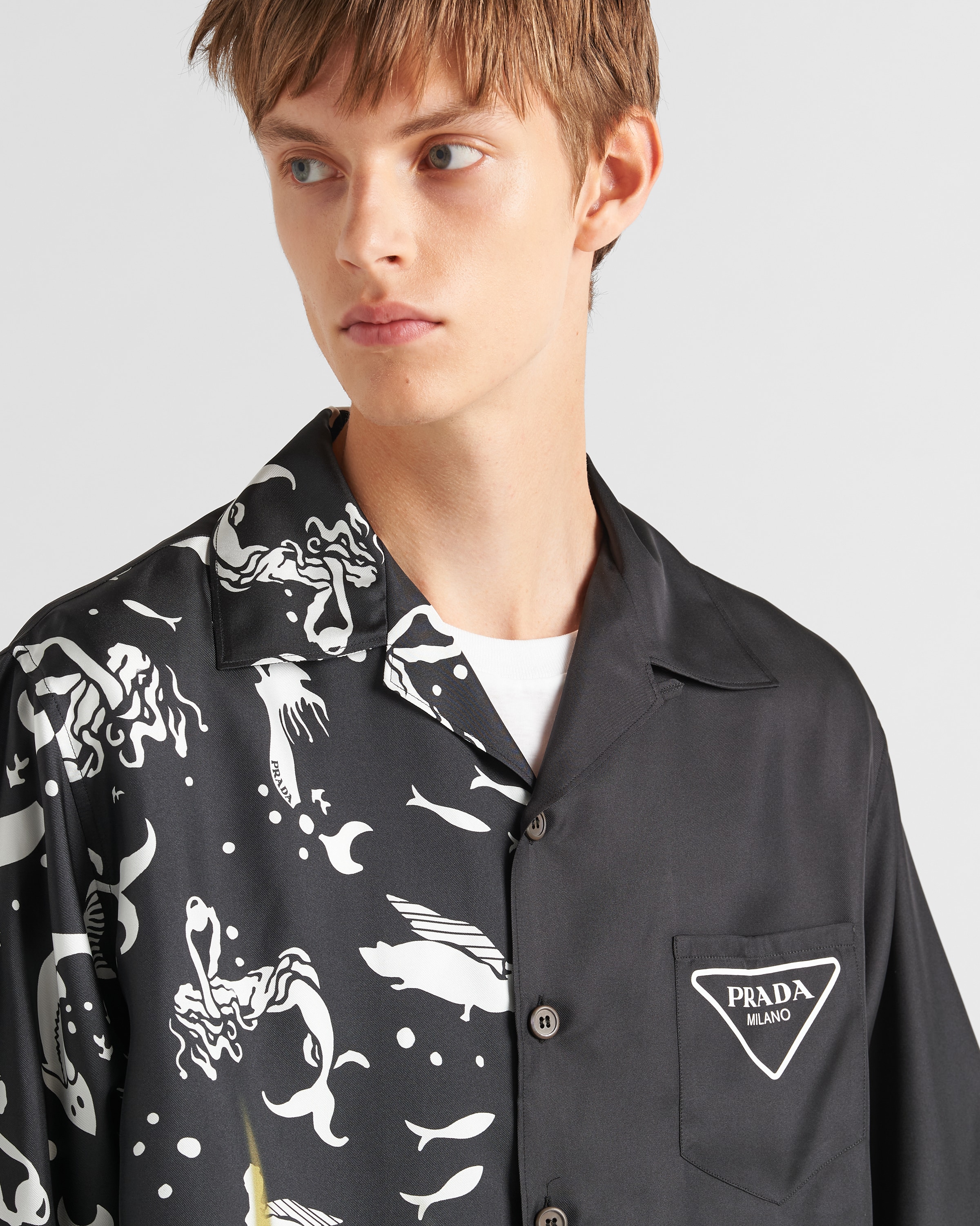 Black Double Match silk twill shirt | PRADA