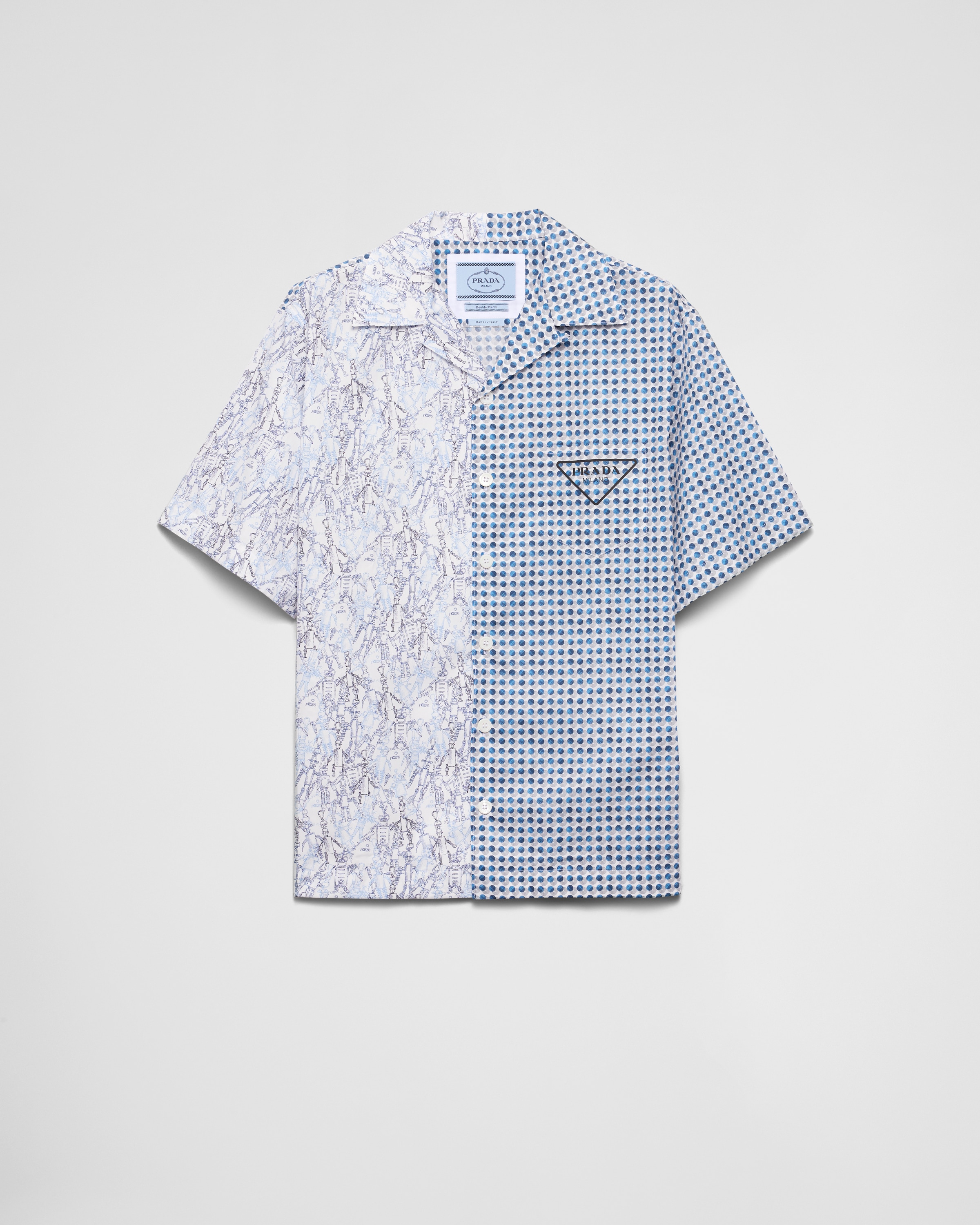 Prada Double Match Cotton Shirt In Periwinkle Blue