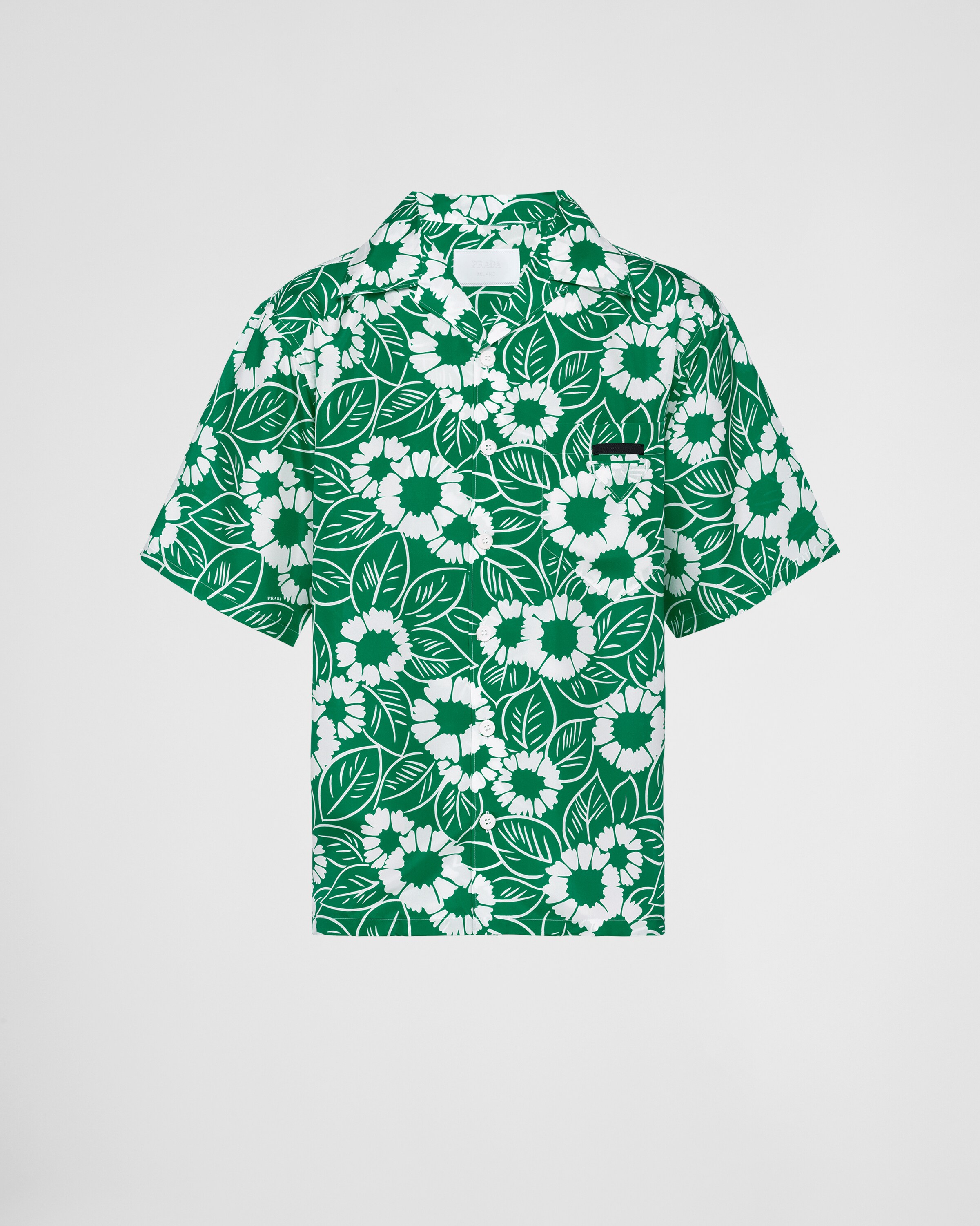 Emerald/white Short-sleeved printed silk shirt | Prada