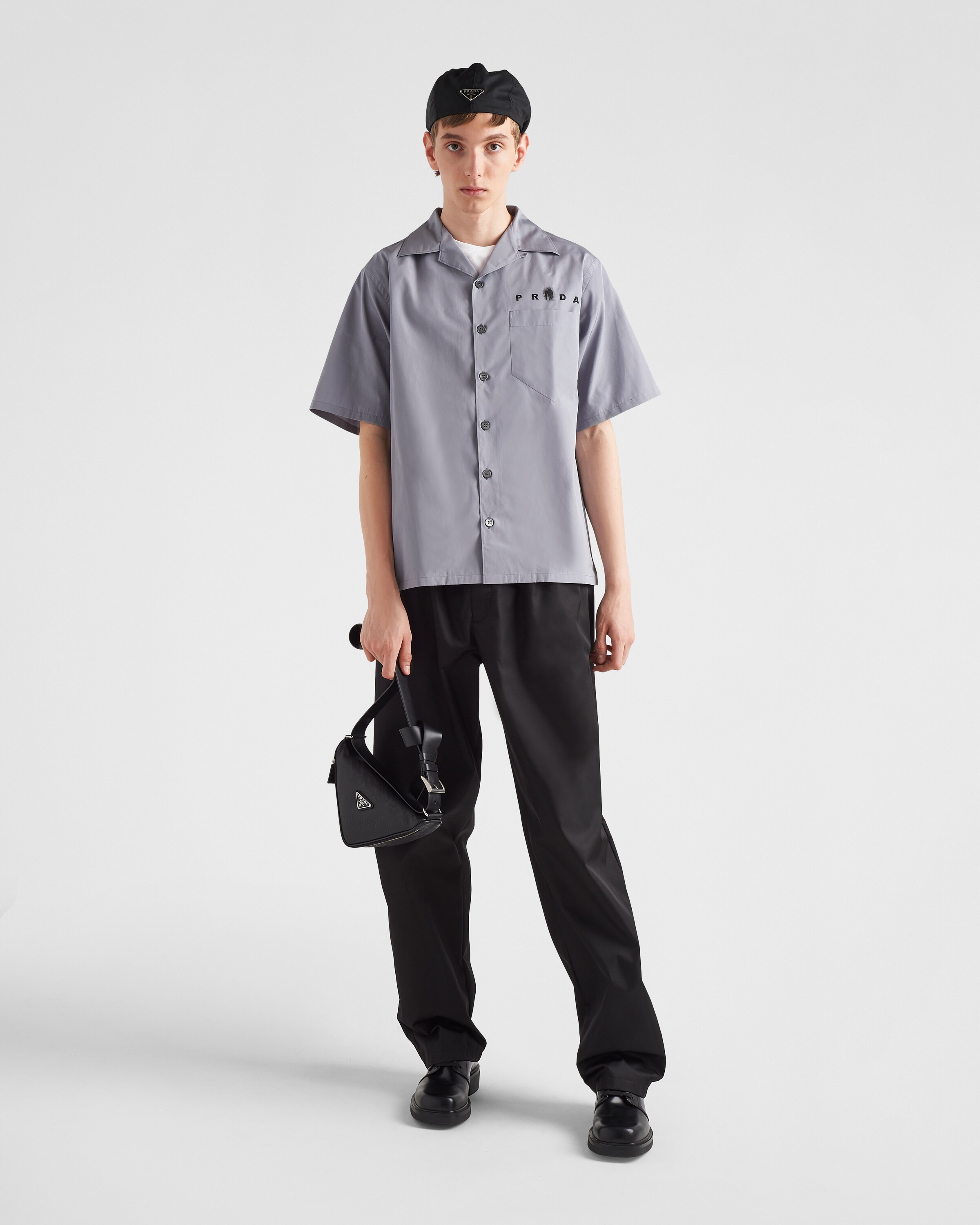 ライトグレー 半袖 コットン シャツ | Prada