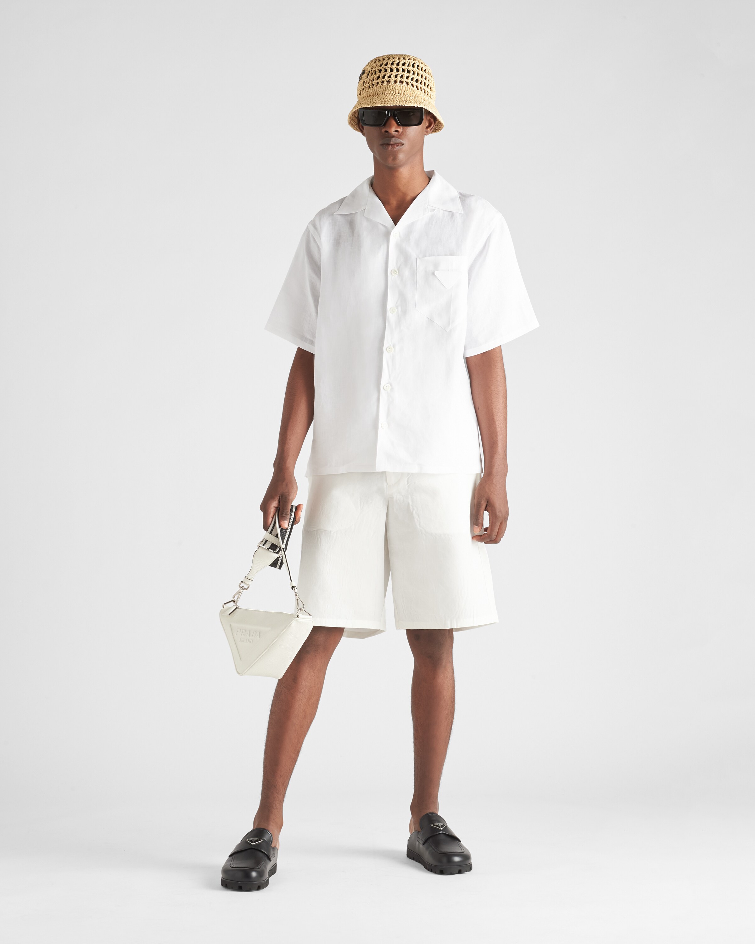 White Short-sleeved linen shirt | Prada