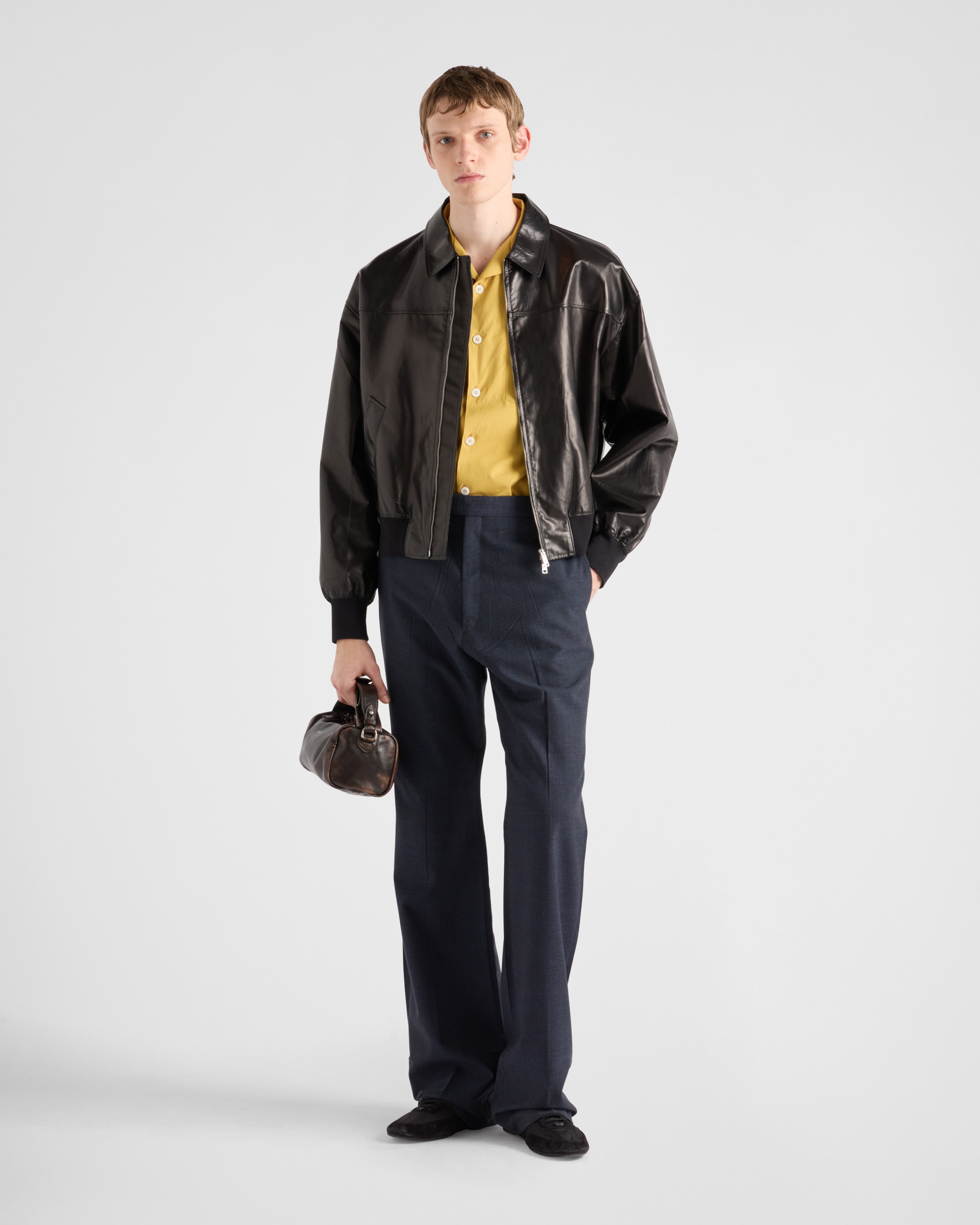 Prada Men's Solid Bowling Shirt In Senfgelb