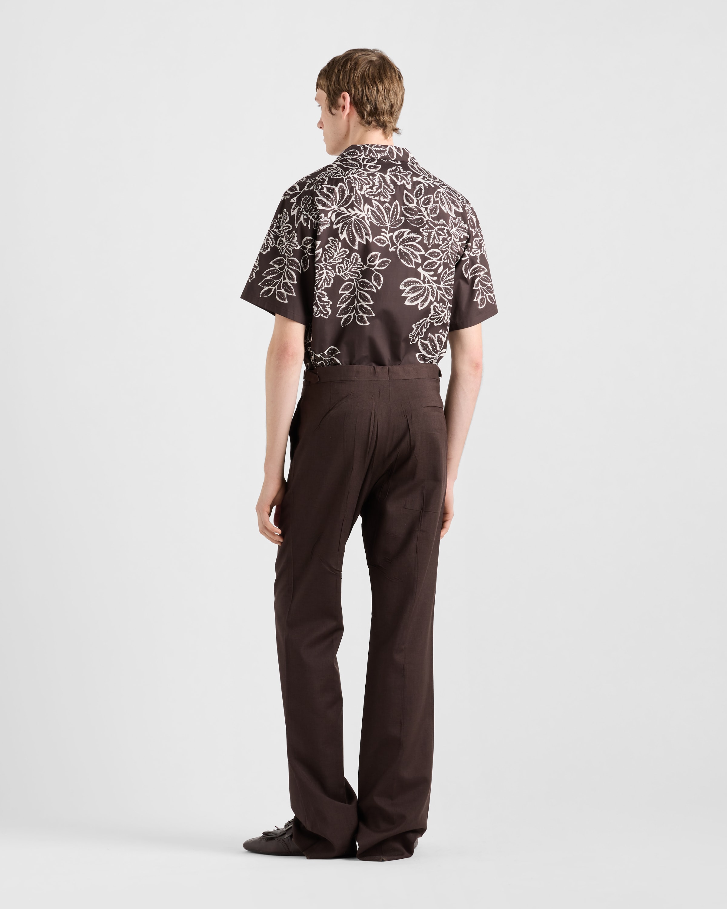 Dark Brown Printed Cotton Bowling Shirt | PRADA