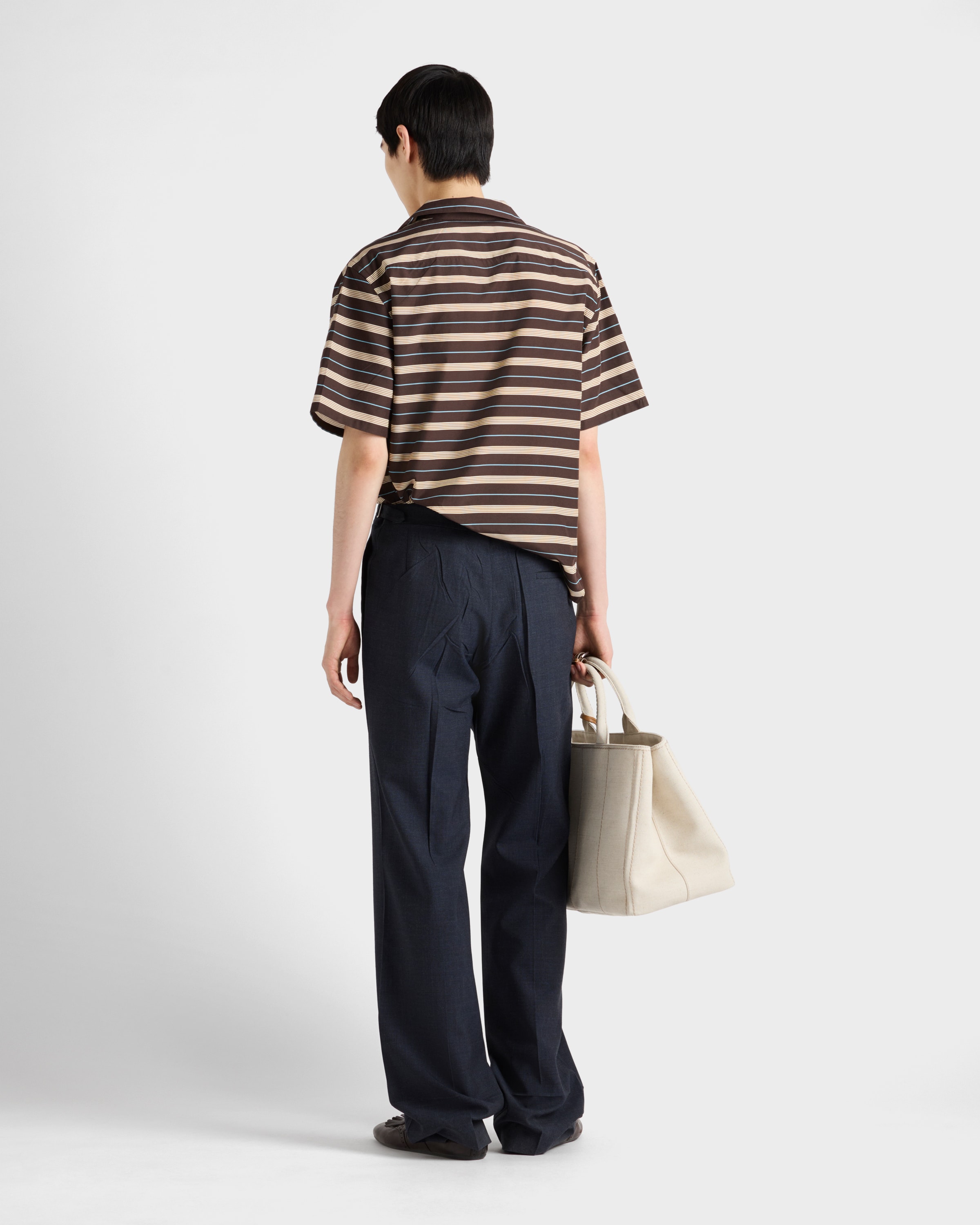 ダークブラウン ストライプ コットン ボウリングシャツ | PRADA