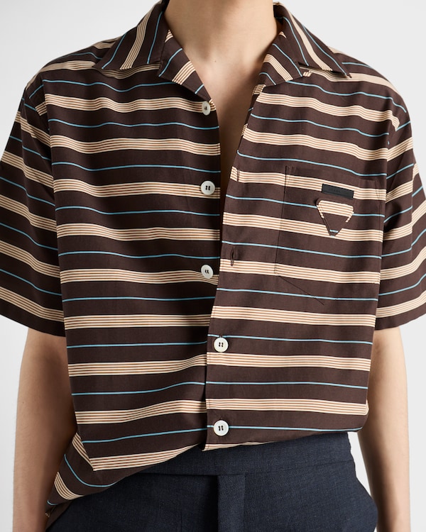 Striped cotton and silk bowling shirt - Dark Brown Striped cotton and silk bowling shirt - Dark Brown