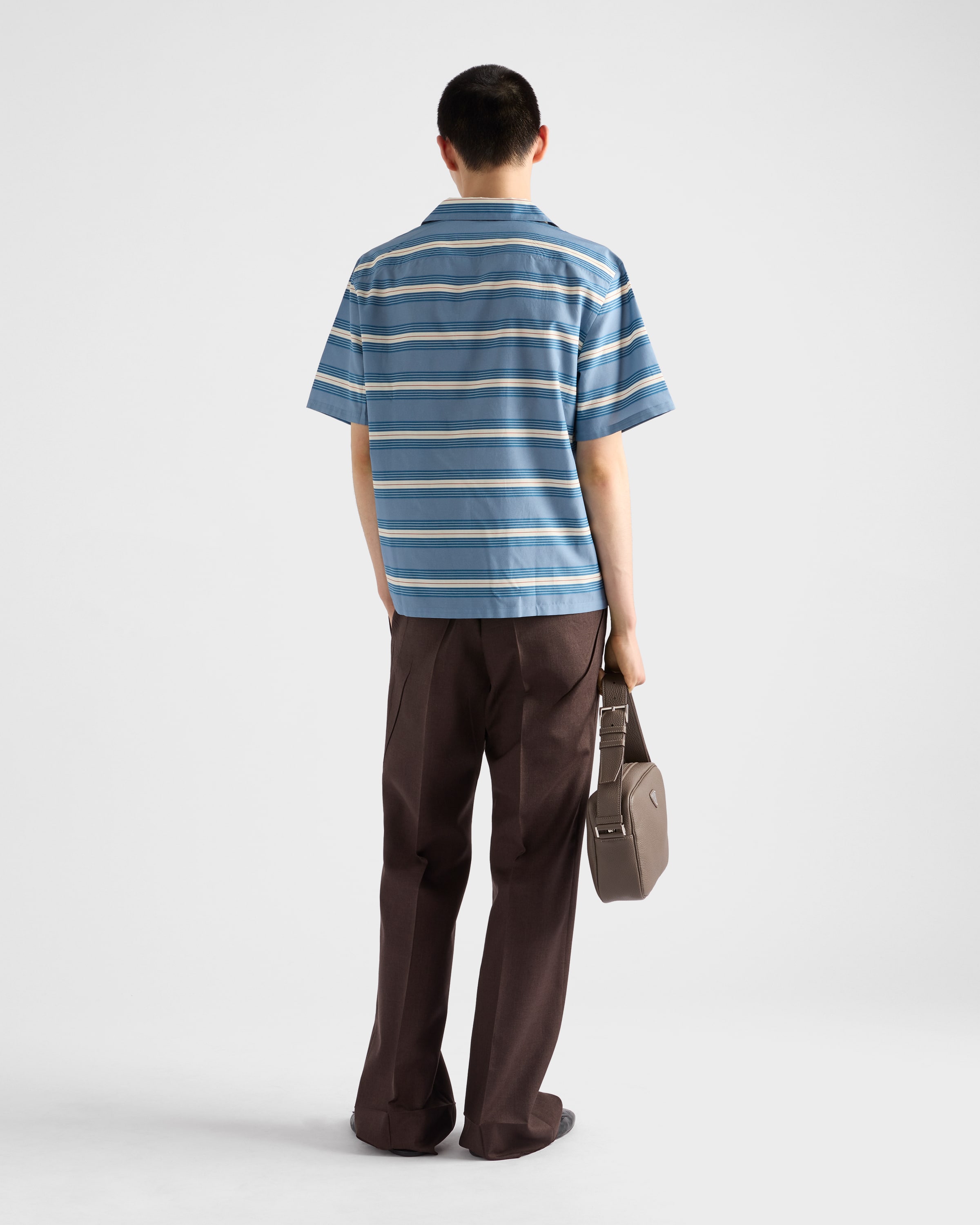 Aviator Blue Striped cotton and silk bowling shirt | PRADA