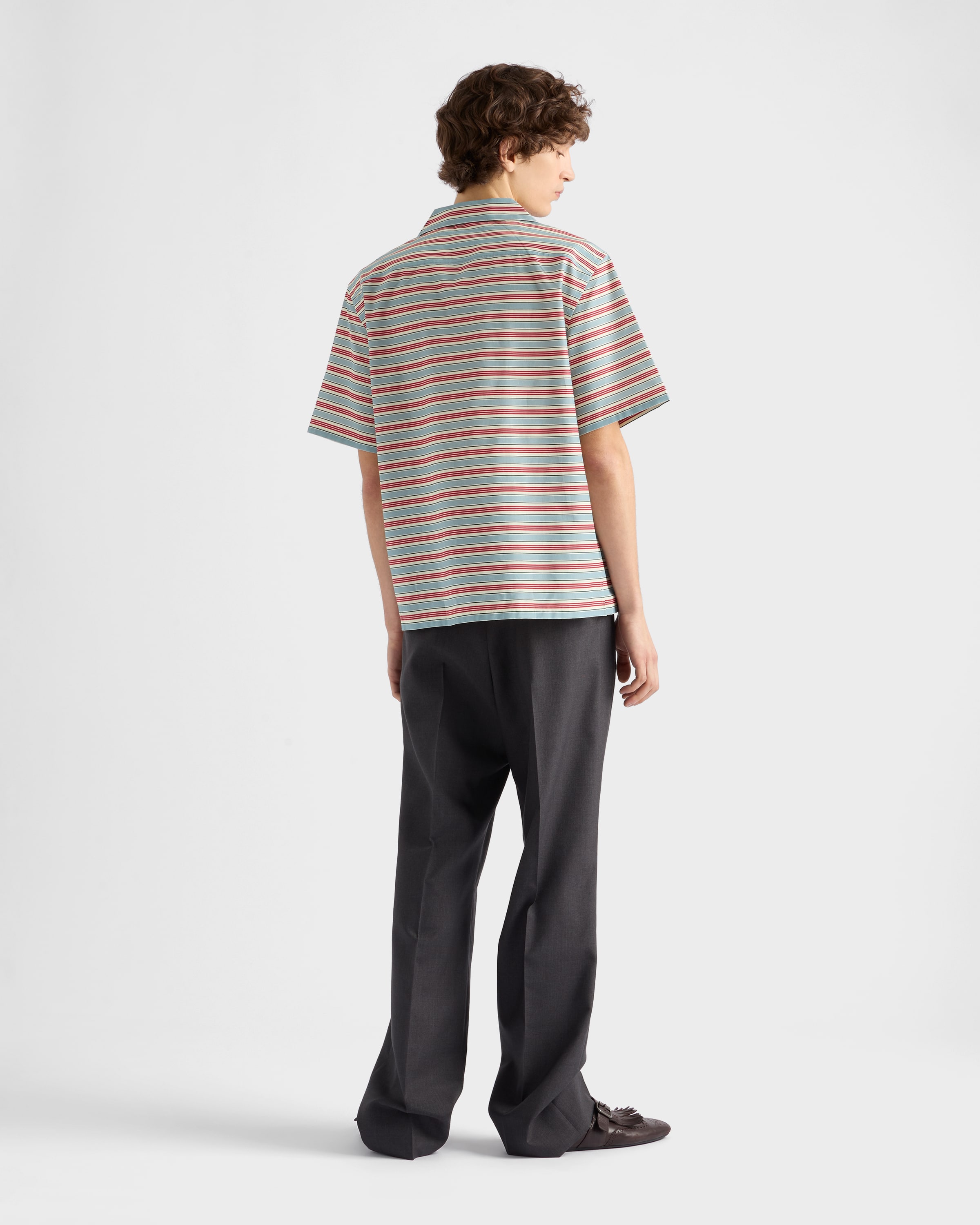 Astral Blue Striped Cotton And Silk Bowling Shirt | PRADA