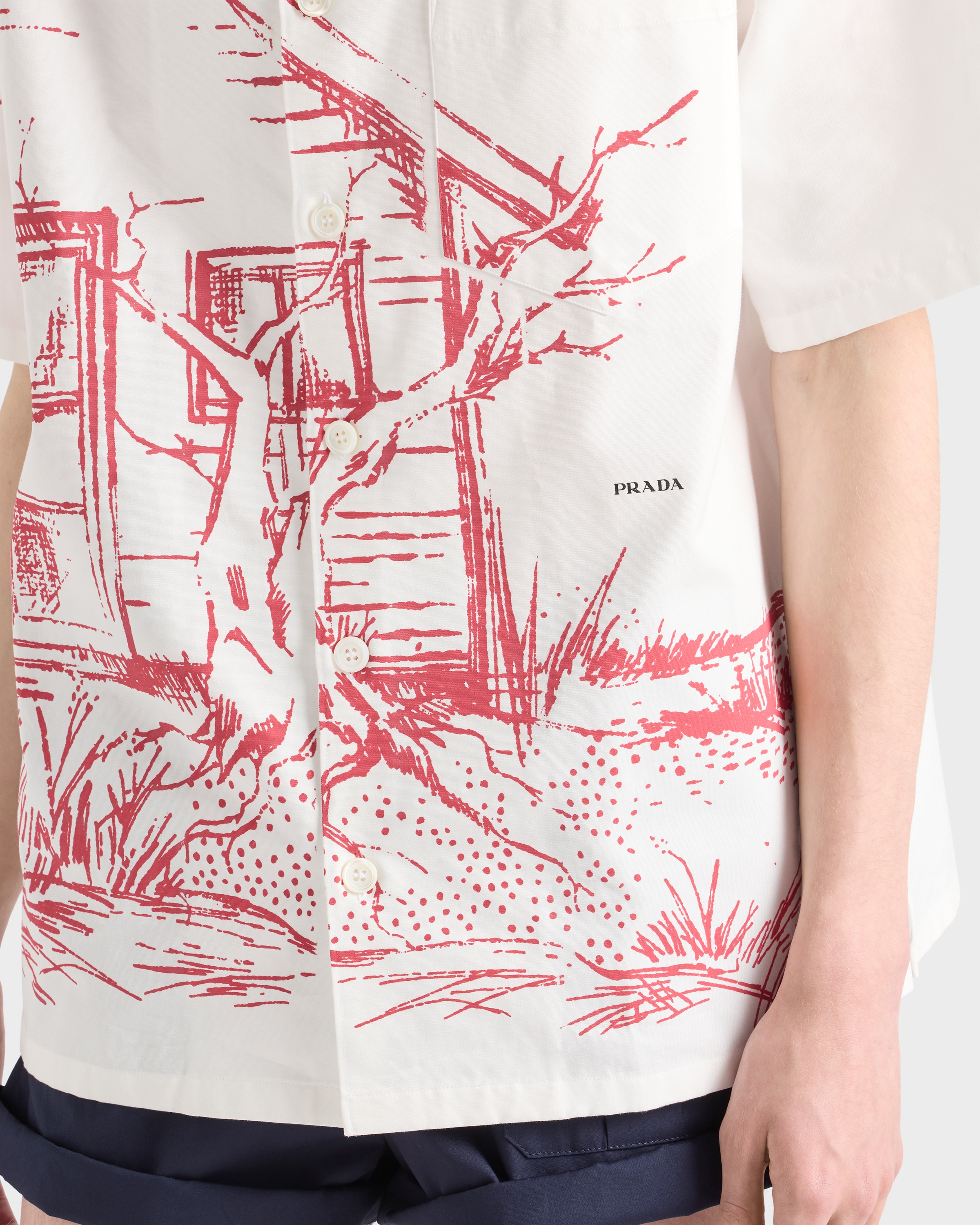 Red Printed Cotton Bowling Shirt | PRADA - United States