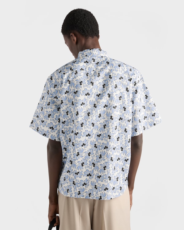 プリントコットンブレンド ボウリングシャツ - アイボリー/ライトブルー プリントコットンブレンド ボウリングシャツ - アイボリー/ライトブルー