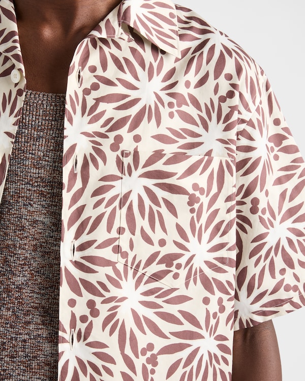 Printed cotton bowling shirt - Tan/White Printed cotton bowling shirt - Tan/White