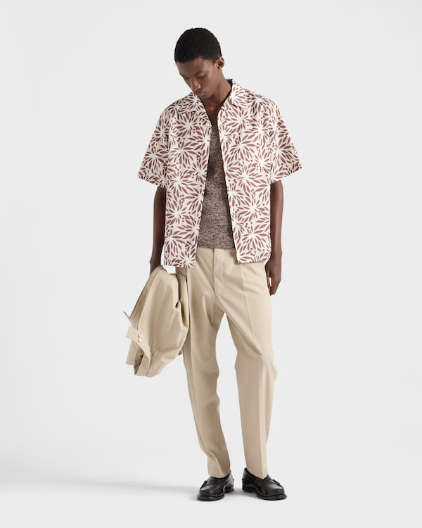 Printed cotton bowling shirt - Tan/White Printed cotton bowling shirt - Tan/White