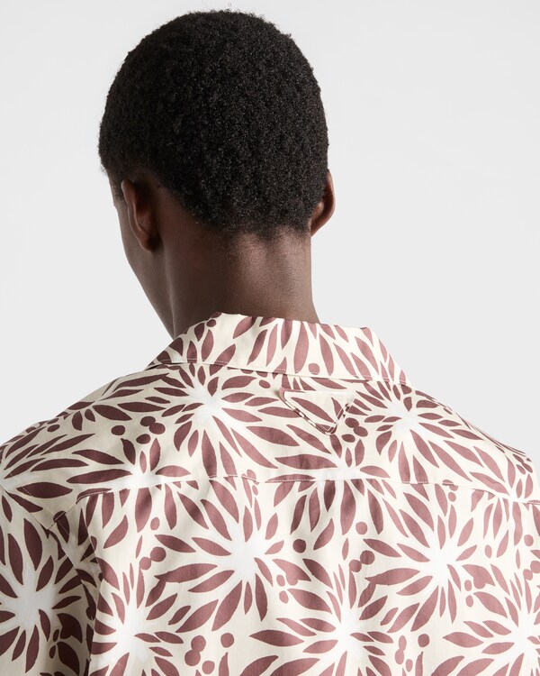 Printed cotton bowling shirt - Tan/White Printed cotton bowling shirt - Tan/White