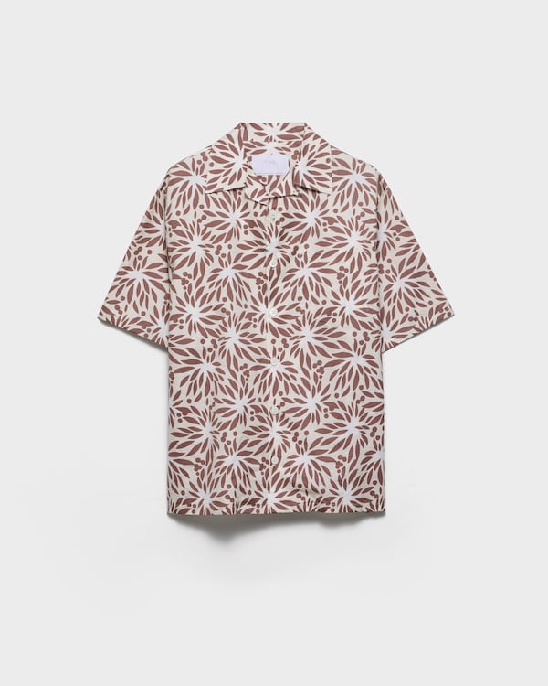 Printed cotton bowling shirt - Tan/White Printed cotton bowling shirt - Tan/White