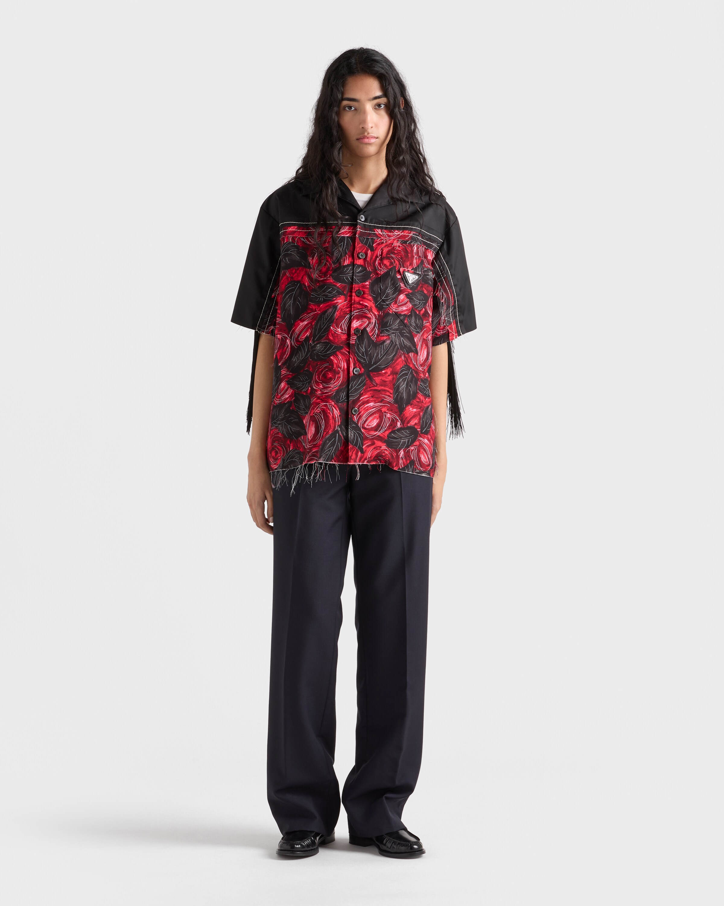 Red Timecapsule Printed Shirt With Fringes | PRADA - Japan