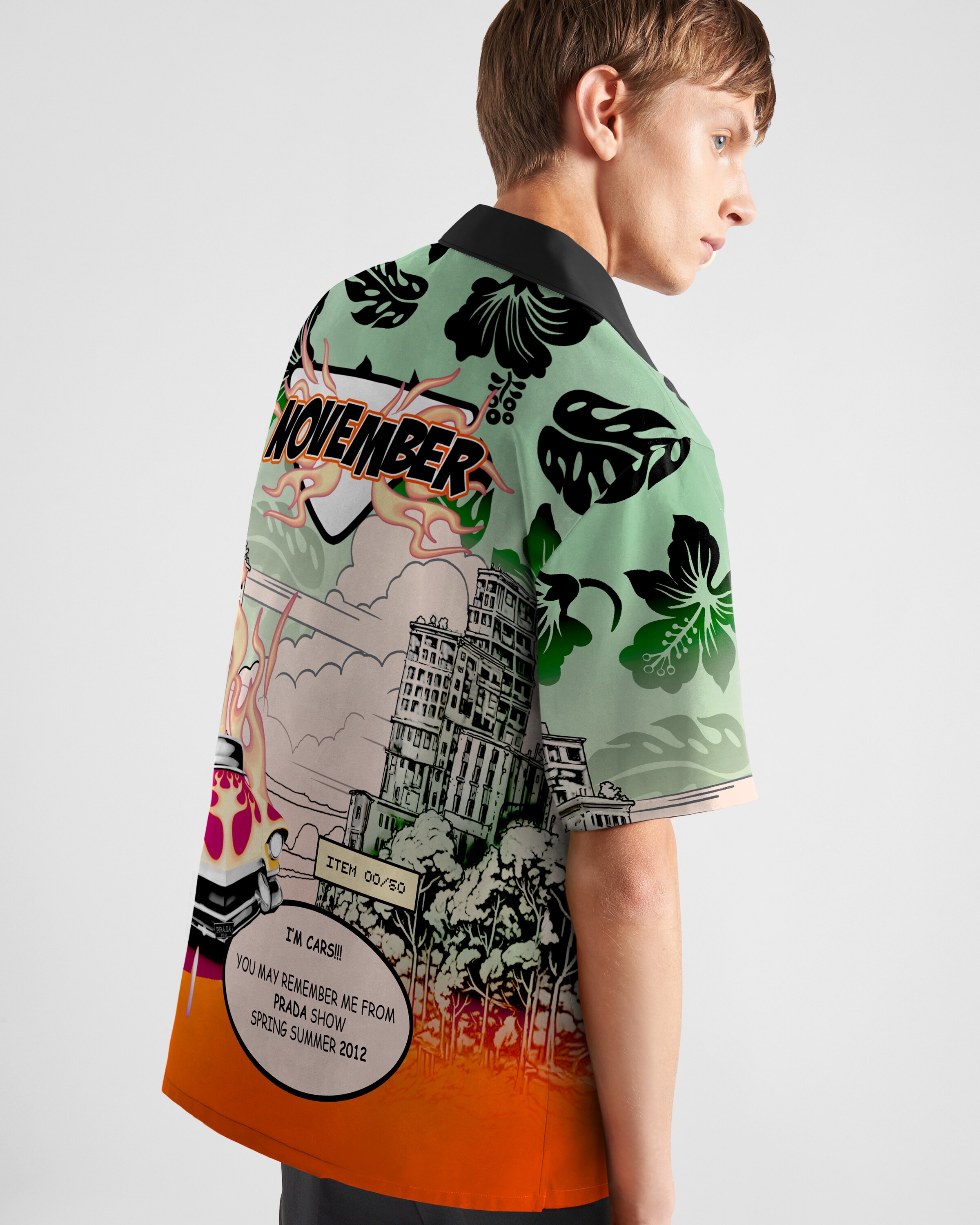 Water/orange Timecapsule Printed Cotton Shirt | PRADA - Canada