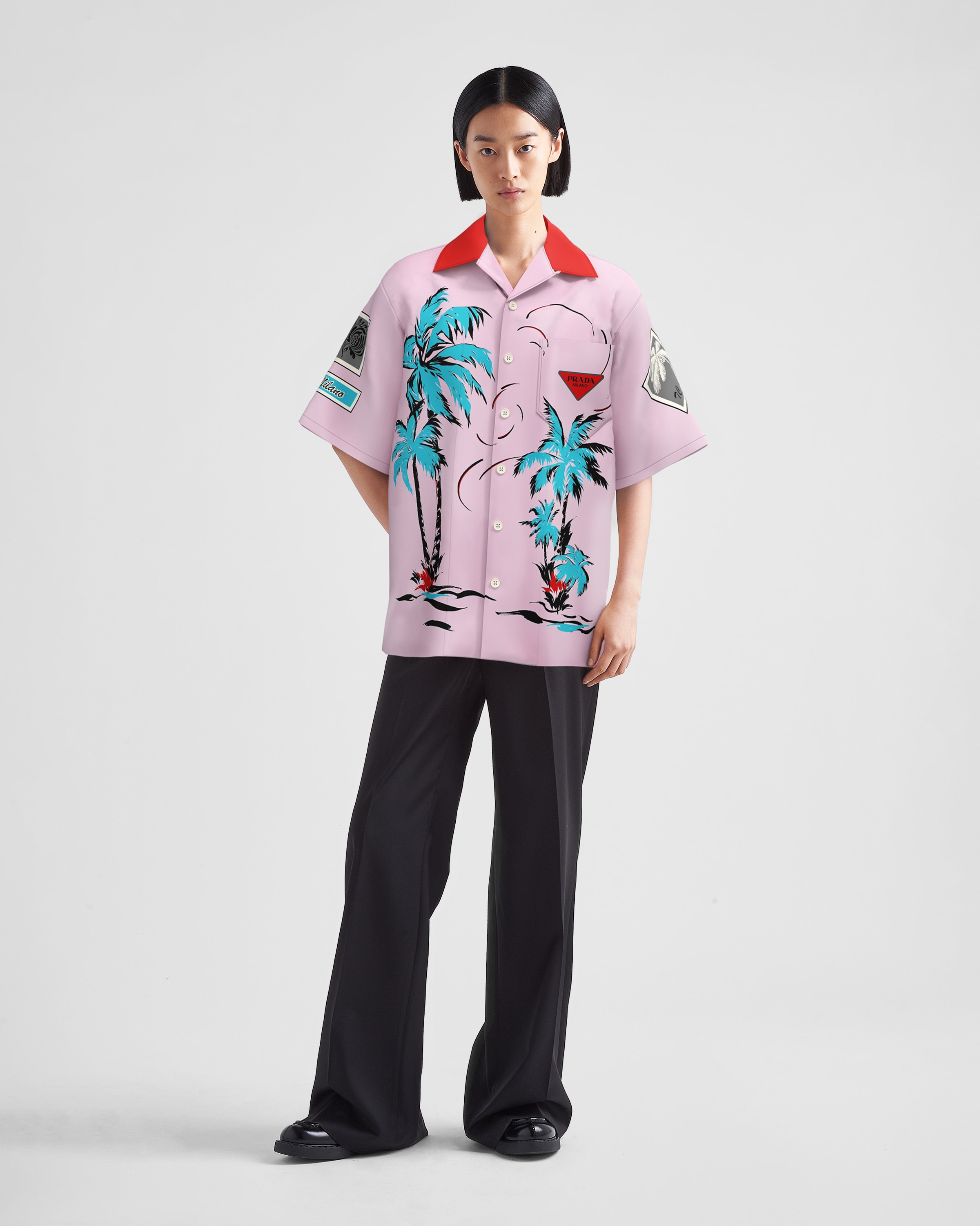 Prada Timecapsule Printed Cotton Shirt In Alabaster Pink