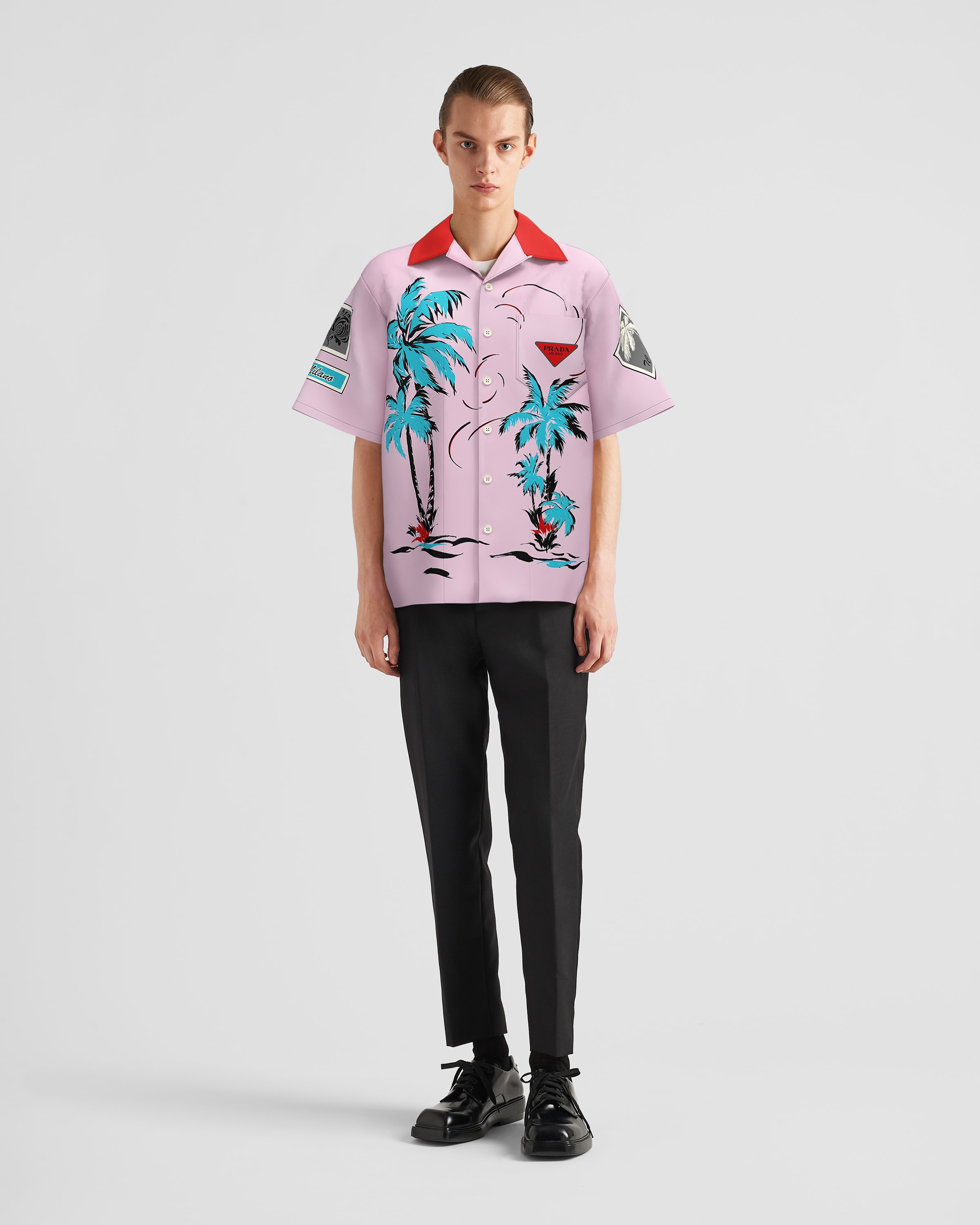Prada Timecapsule Printed Cotton Shirt In Alabaster Pink
