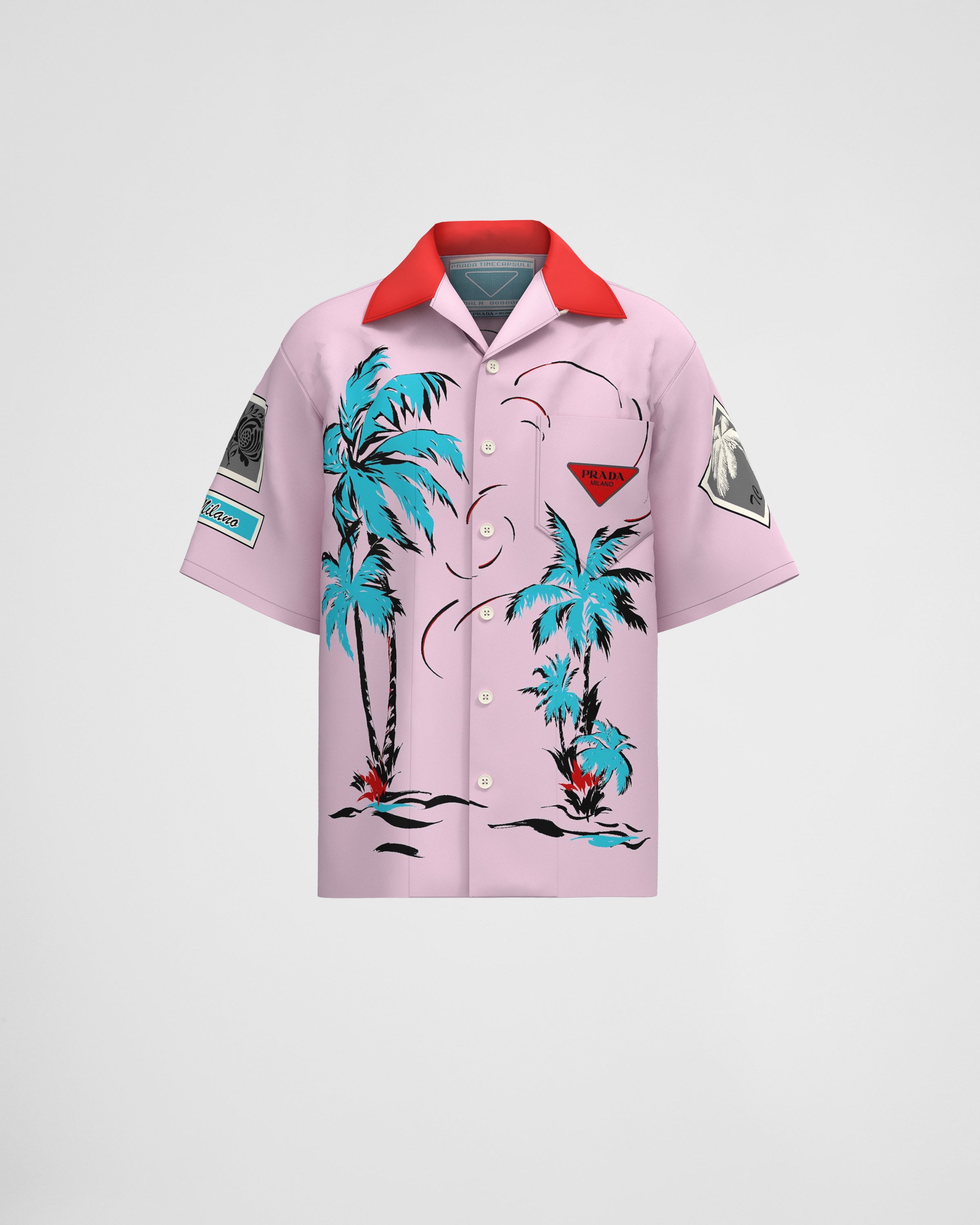 Prada Timecapsule Printed Cotton Shirt In Alabaster Pink