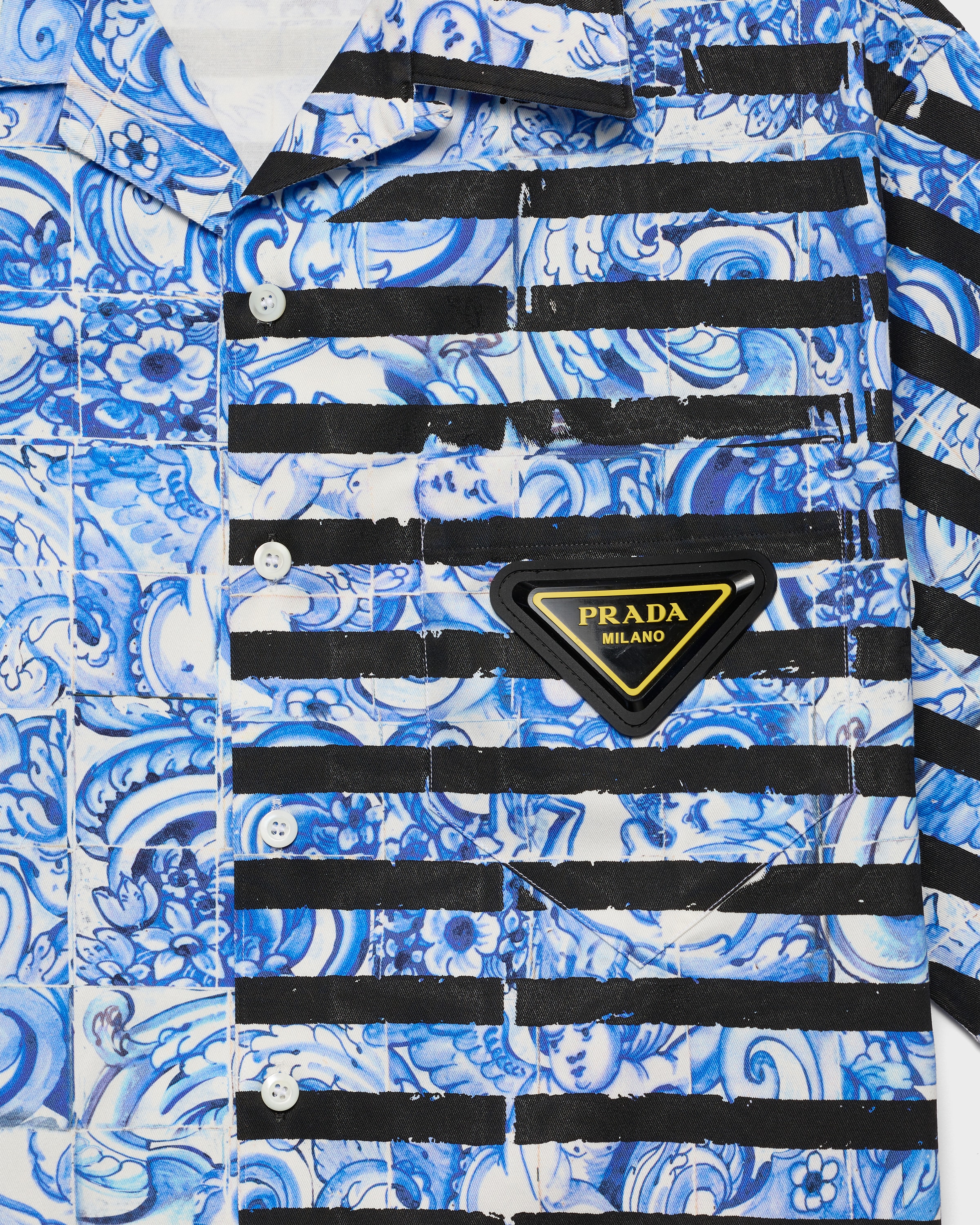 Periwinkle Blue Timecapsule printed cotton shirt | PRADA - United