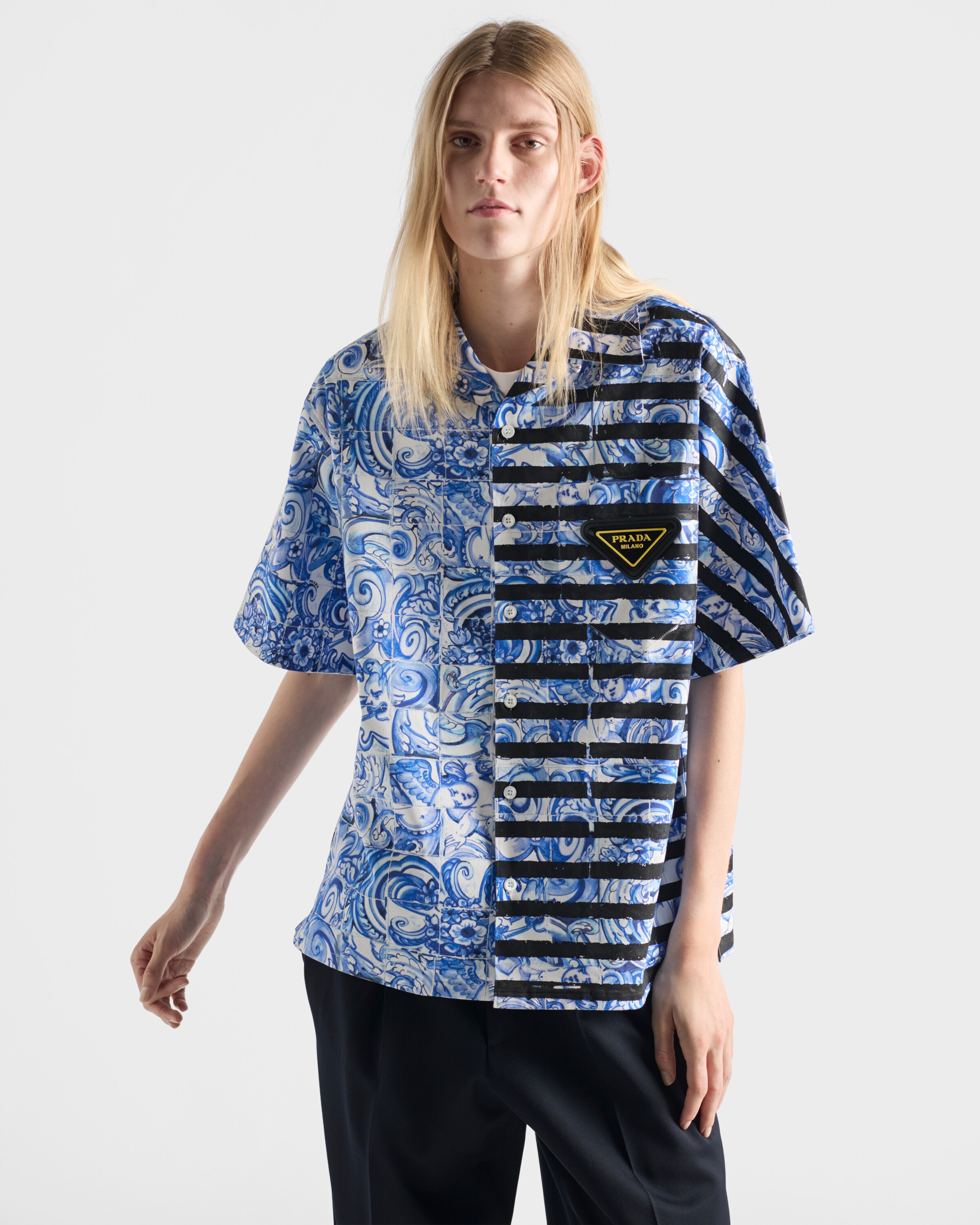 Periwinkle Blue Timecapsule Printed Cotton Shirt | PRADA