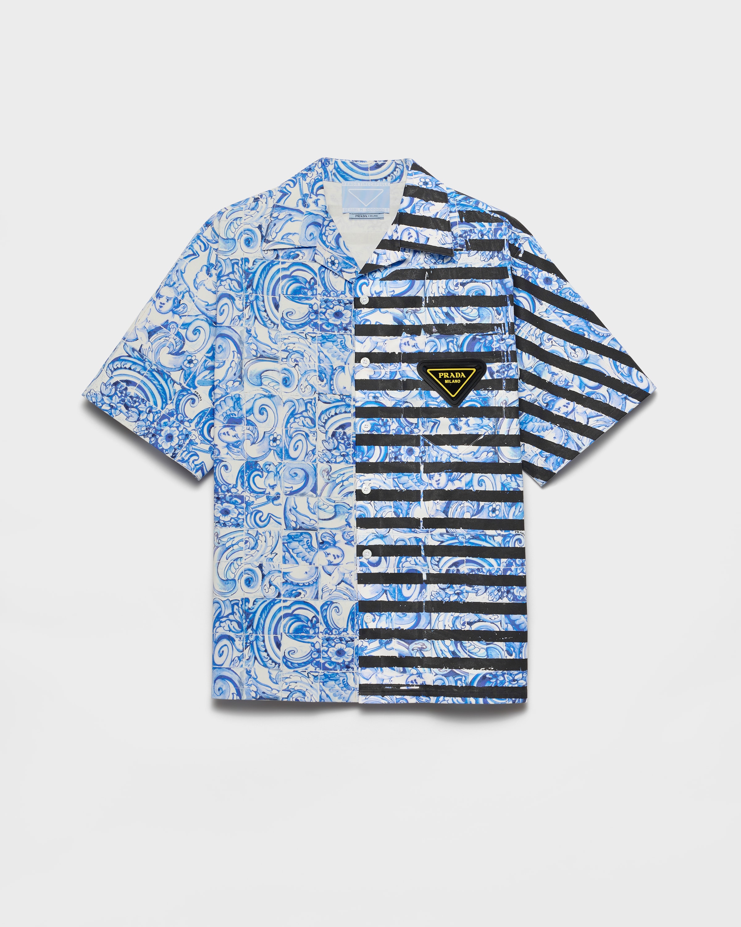 【関税無・国内発】 PRADA / Striped Cotton Shirt / シャツ Prada Men's Cotton and Silk Stripe Short-Sleeve Shirt