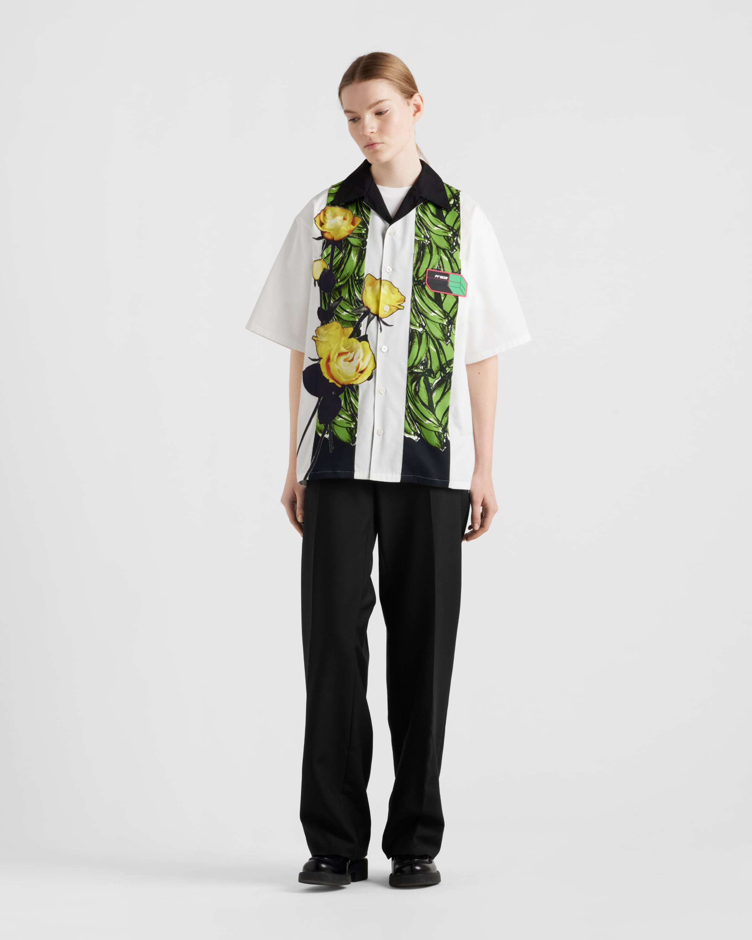 White Timecapsule Printed Technical Cotton Shirt | PRADA