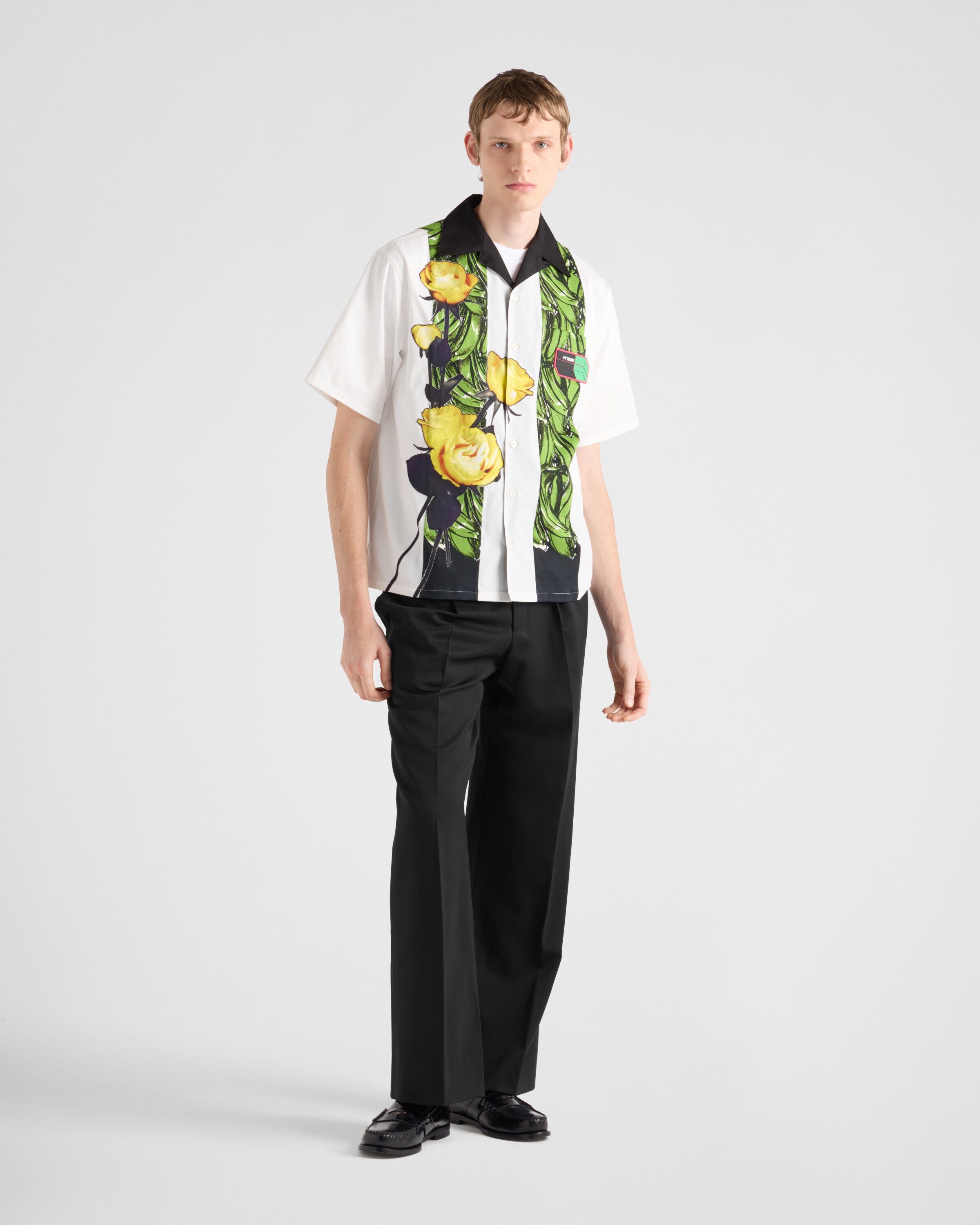 White Timecapsule Printed Technical Cotton Shirt | PRADA