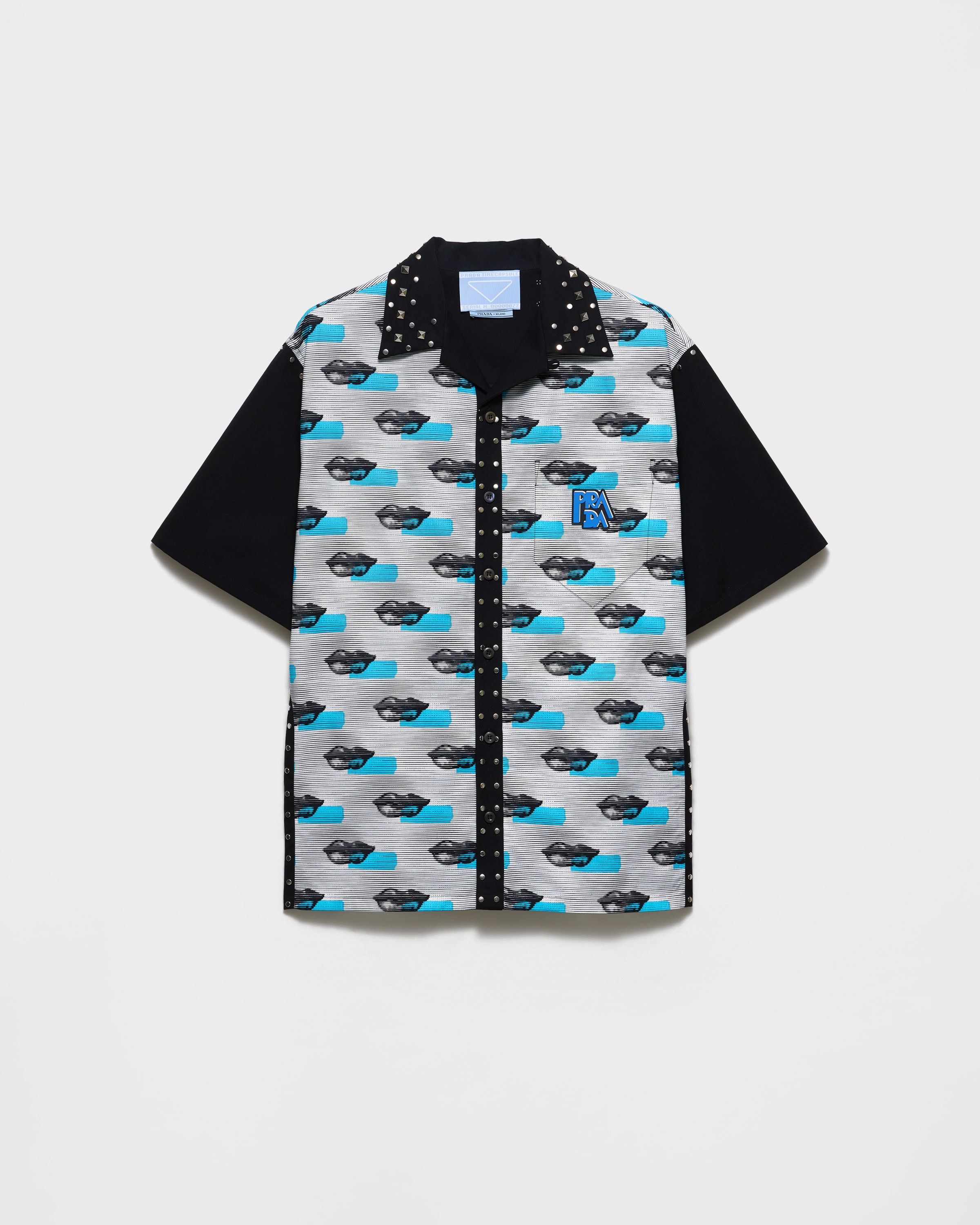 Black Timecapsule printed cotton shirt with studs | PRADA - United