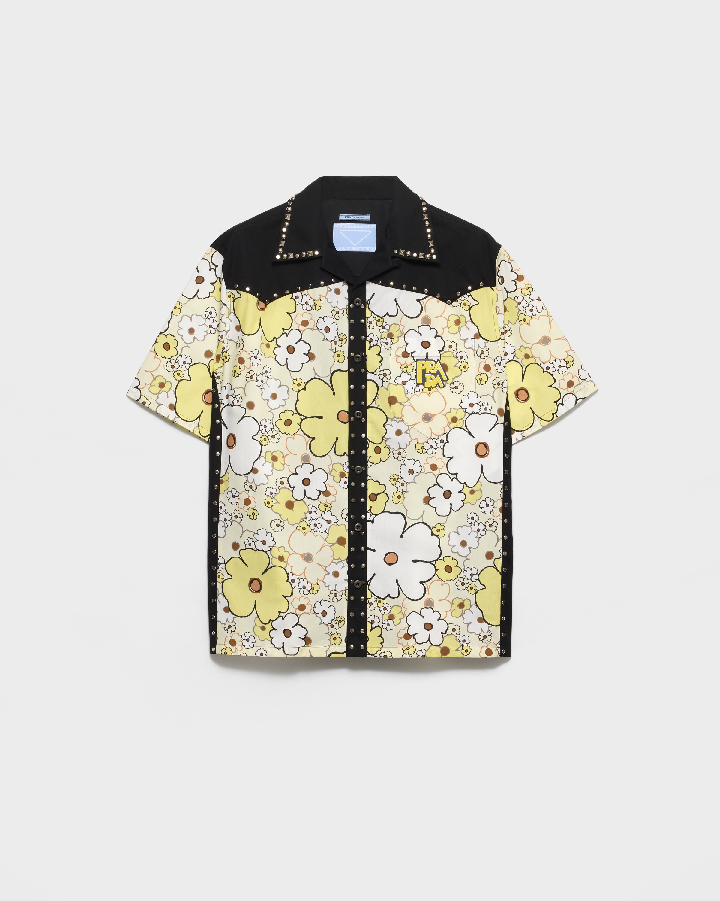 Black Timecapsule printed cotton shirt with studs | PRADA - United