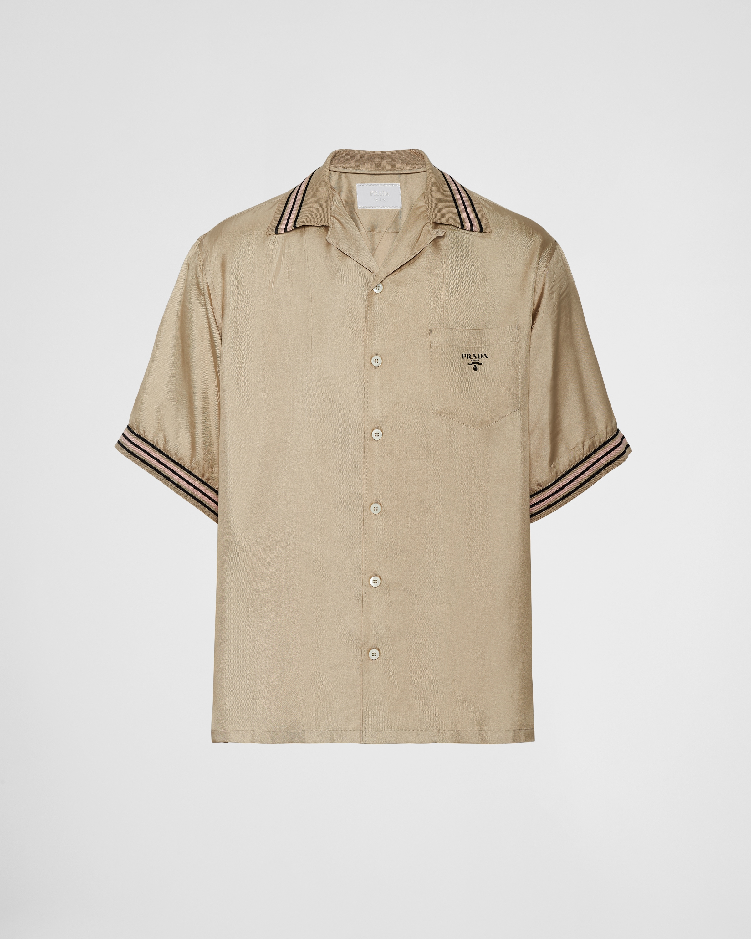 Shop Prada Short-sleeved Silk Twill Shirt In Cord