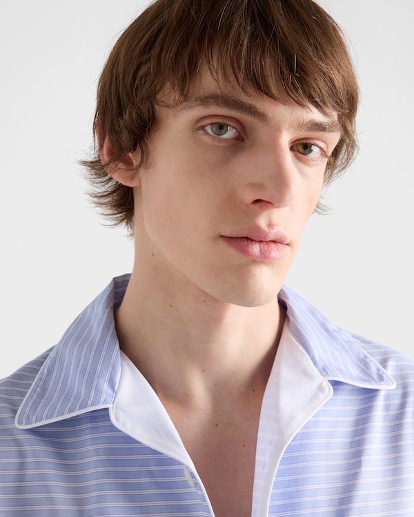 Striped cotton bowling shirt - Blue/White Striped cotton bowling shirt - Blue/White