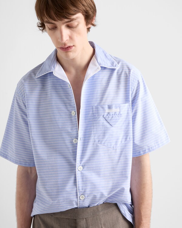Striped cotton bowling shirt - Blue/White Striped cotton bowling shirt - Blue/White