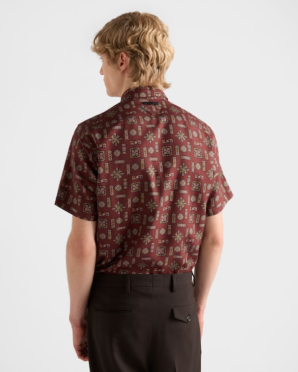 Short-sleeved printed silk shirt - Amaranth Red/Maize Yellow Short-sleeved printed silk shirt - Amaranth Red/Maize Yellow