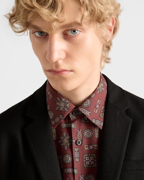 Short-sleeved printed silk shirt - Amaranth Red/Maize Yellow Short-sleeved printed silk shirt - Amaranth Red/Maize Yellow