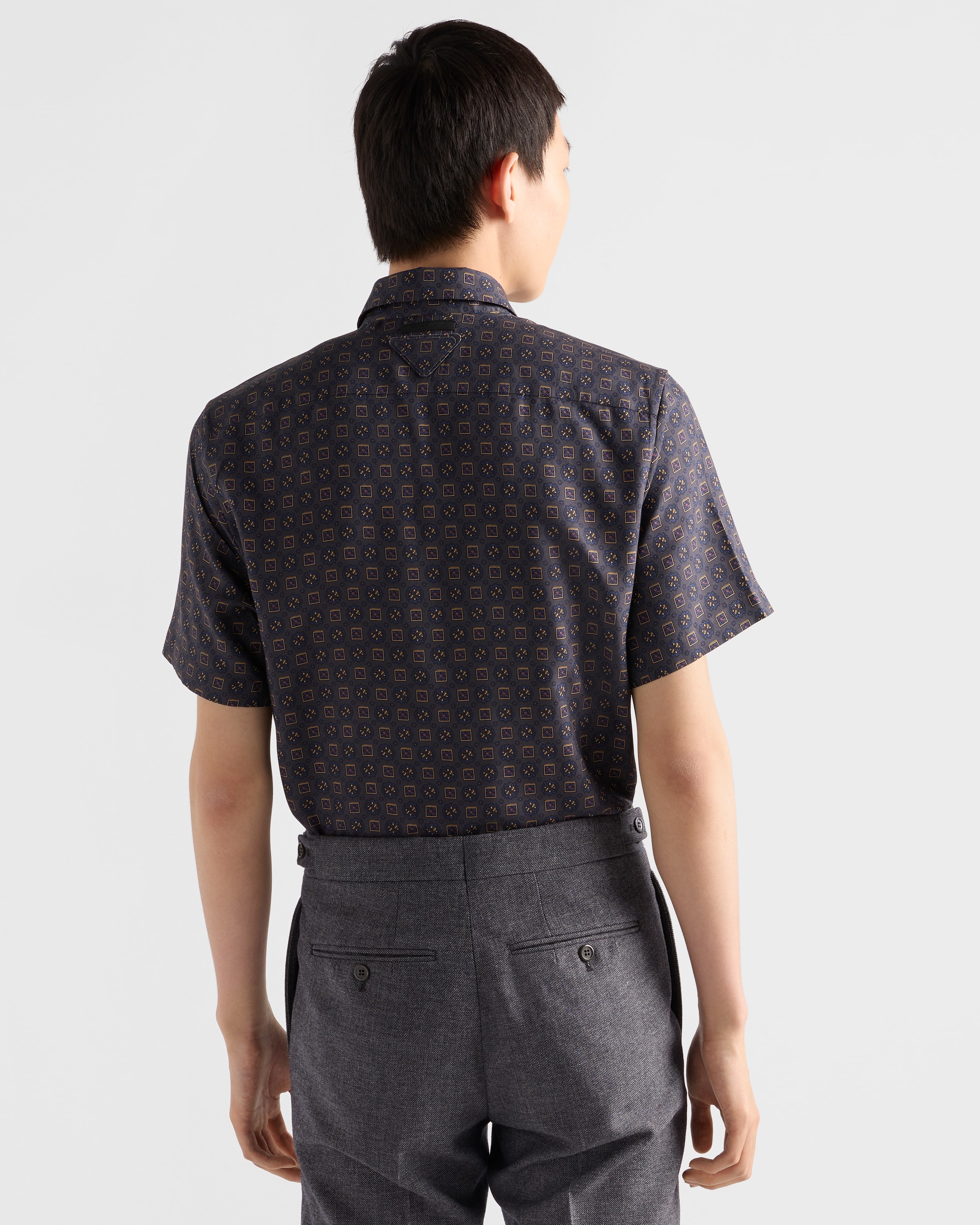 Smoky Gray Short-sleeved printed silk shirt | PRADA