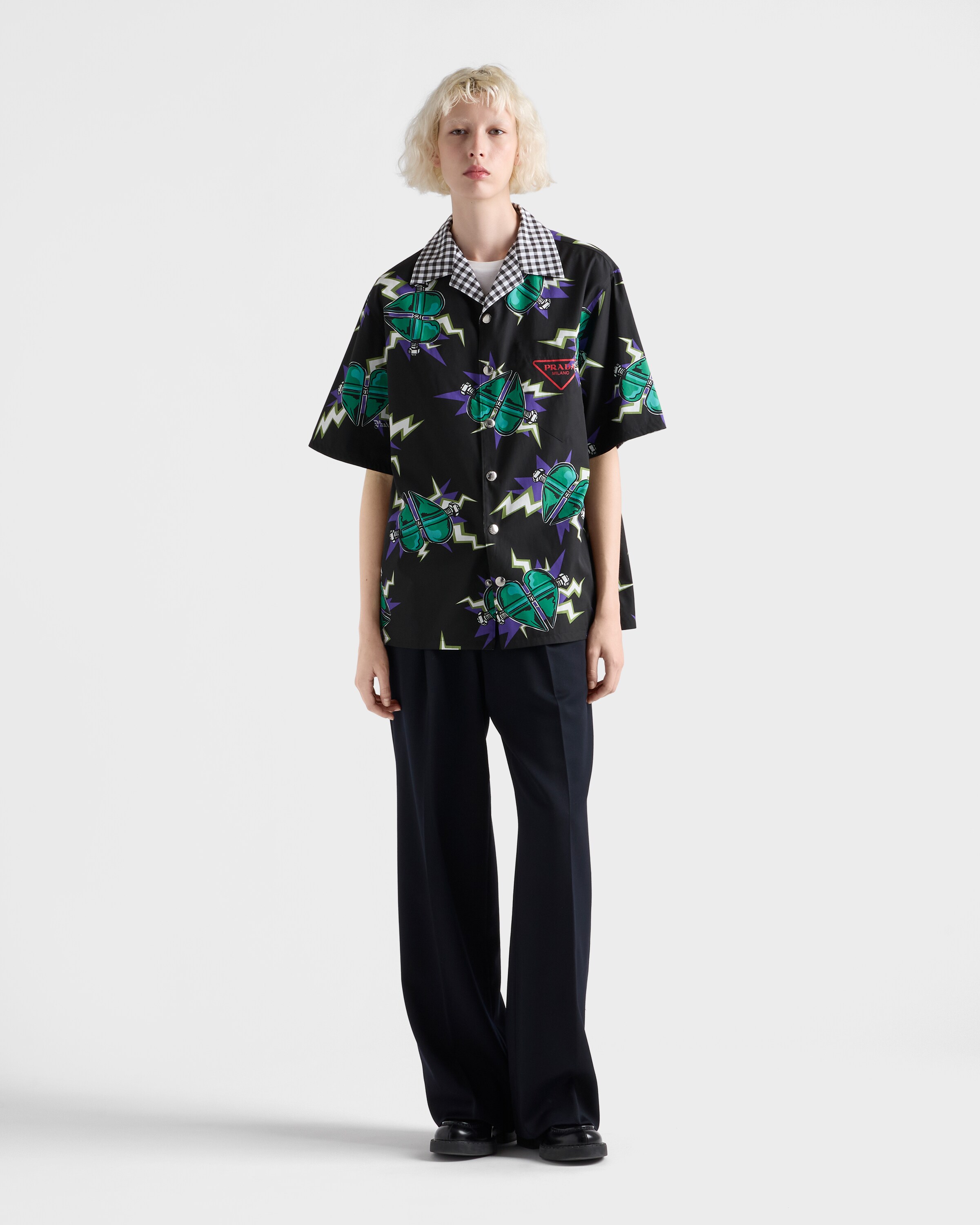 [大人気]　プラダ　シャツ　未使用級　タイムカプセル　21SS 総柄　ヤシの木 大人気] プラダ シャツ 未使用級 タイムカプセル 21SS 総柄 ヤシの木