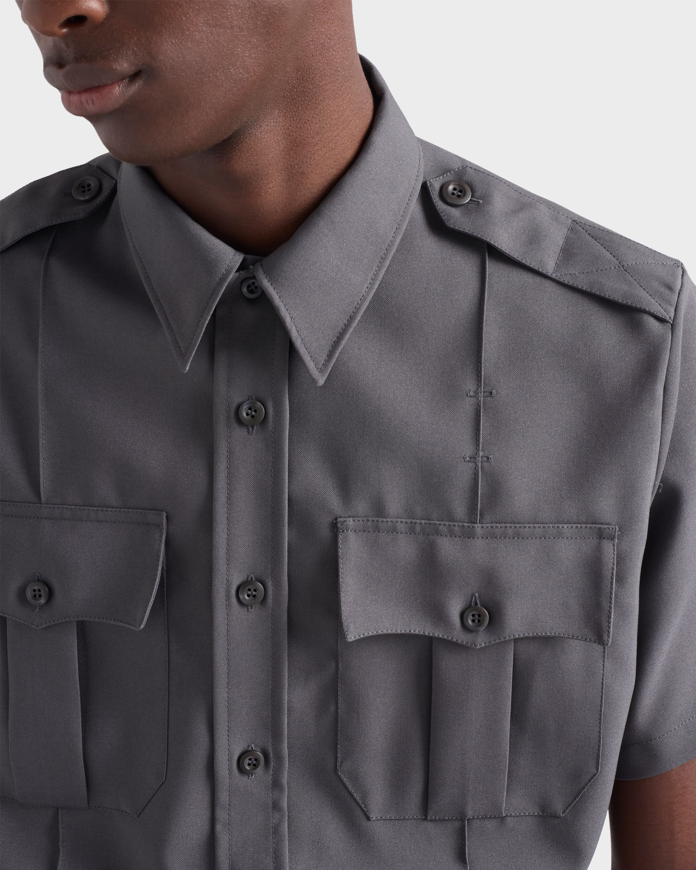 Iron Gray Short-sleeved technical fabric shirt | PRADA - United States