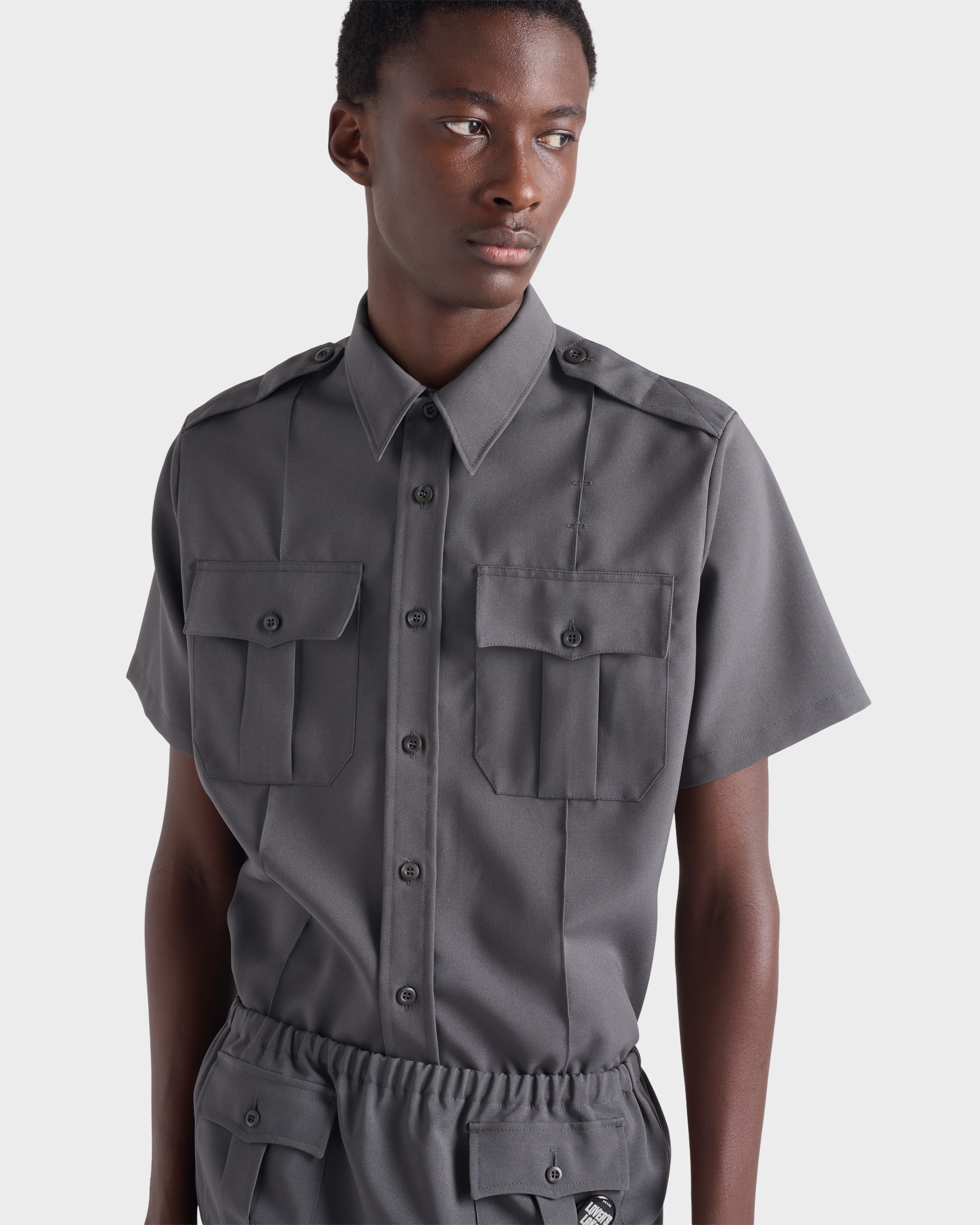 Iron Gray Short-sleeved technical fabric shirt | PRADA - United States