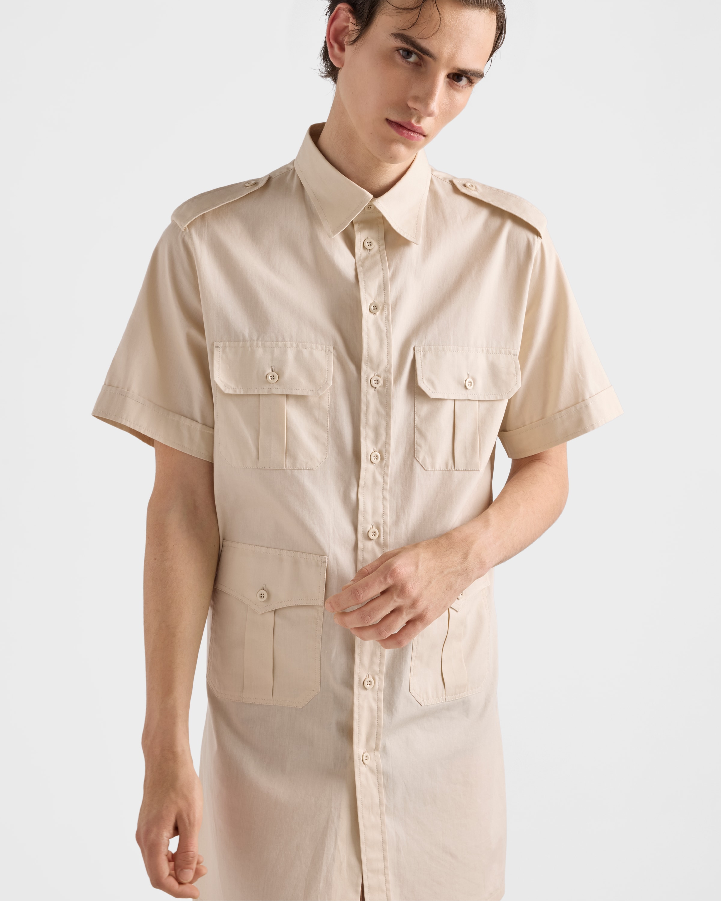 Natural Short-sleeved Cotton Shirt | PRADA