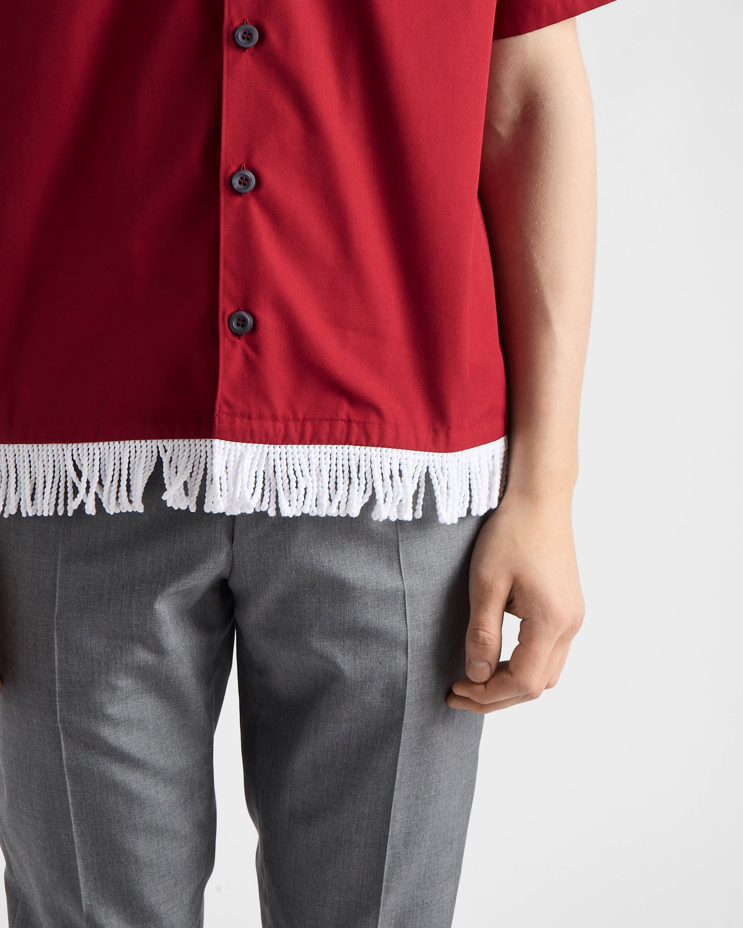 Ruby Red Cotton blend fringed bowling shirt | PRADA - United States