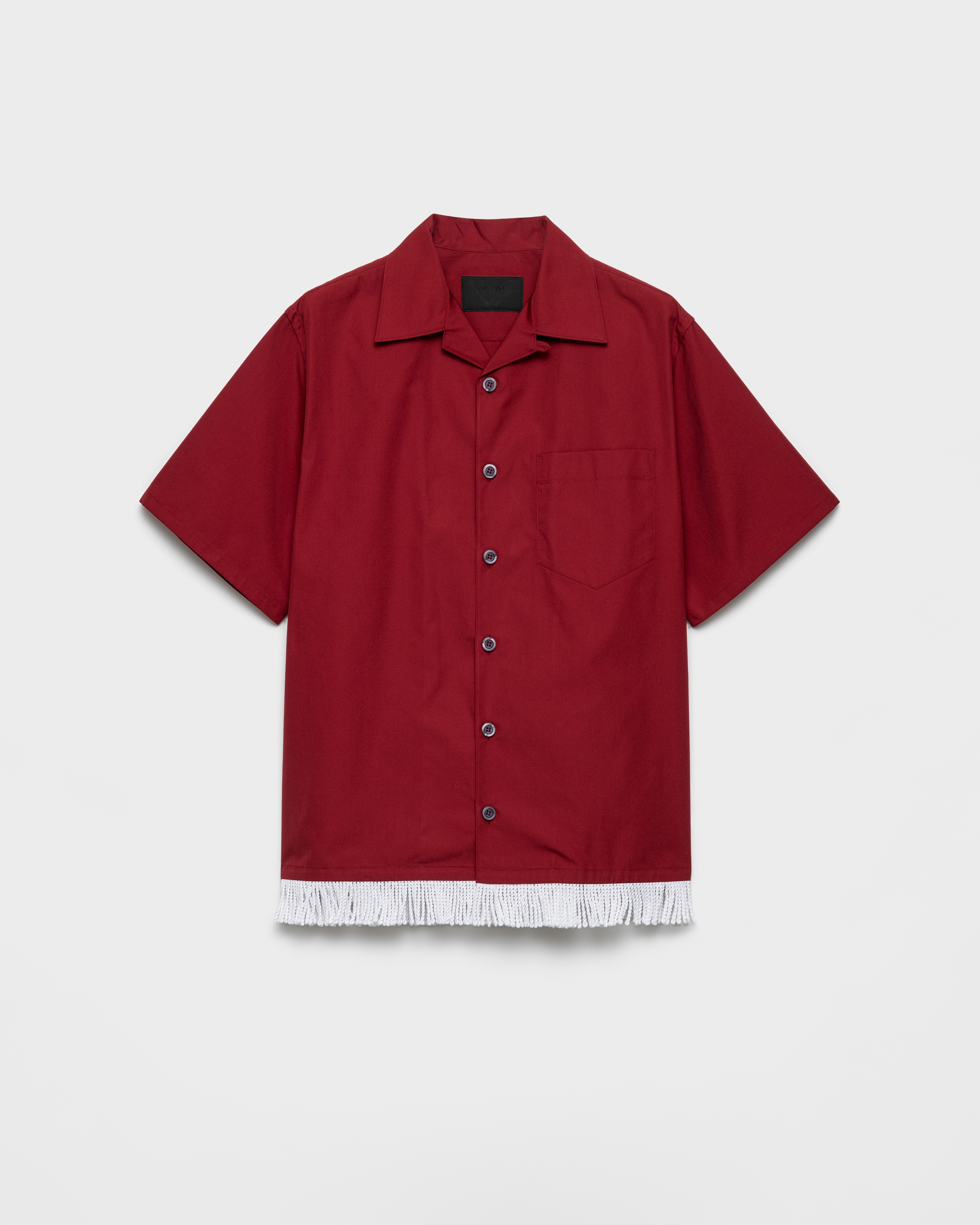 Ruby Red Cotton blend fringed bowling shirt | PRADA - United States