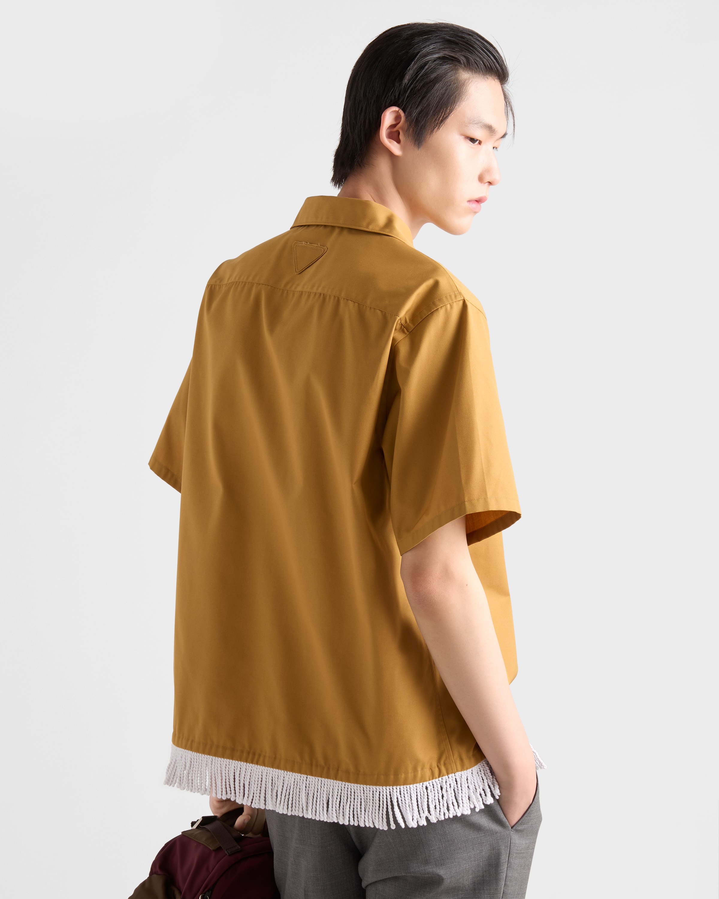 Topaz Cotton Blend Fringed Bowling Shirt | PRADA