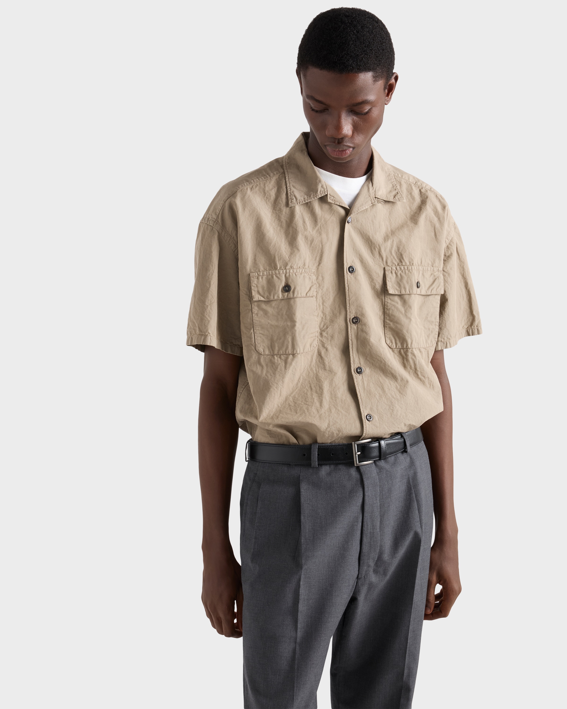 Clay Grey Cotton Blend Shirt | PRADA - United States