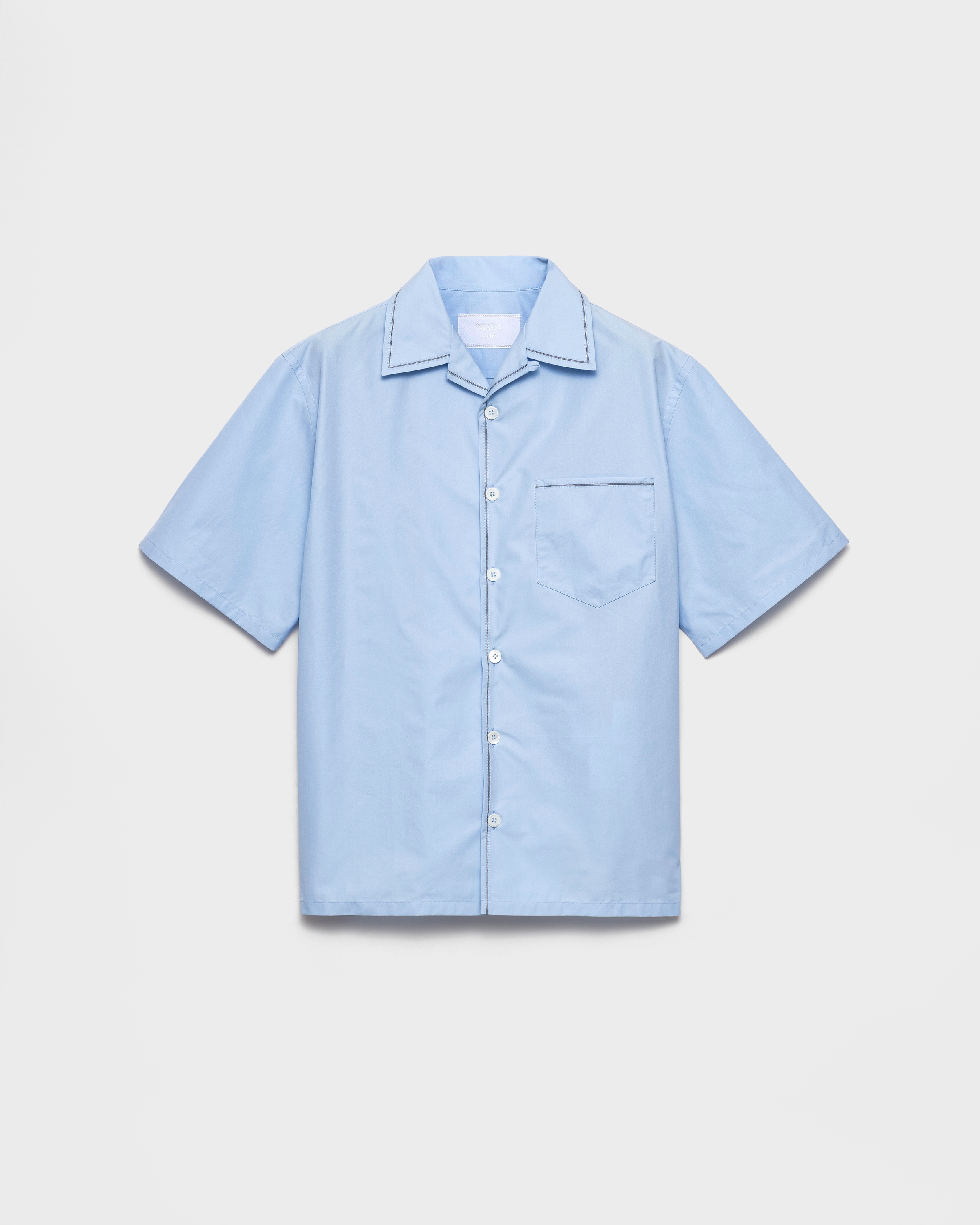 Sky Blue Short-sleeved Cotton Shirt | PRADA - Singapore