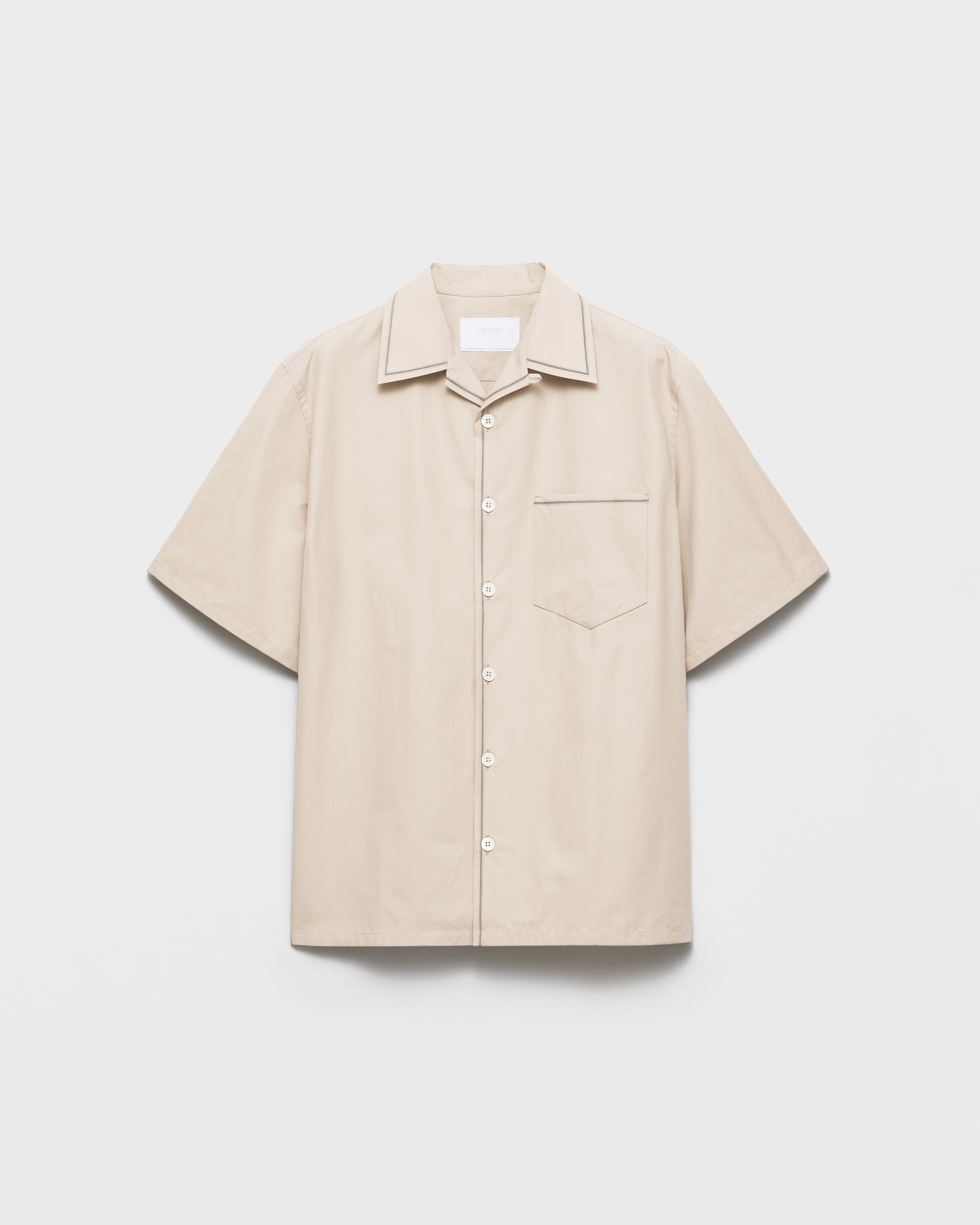 Limestone Short-sleeved Cotton Shirt | PRADA - United States