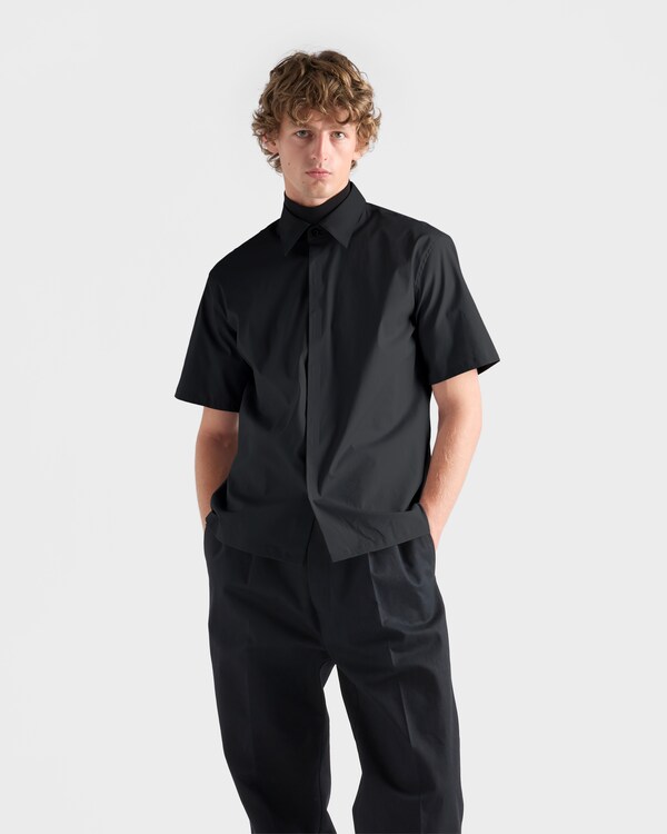 Short-sleeved stretch cotton shirt - Black Short-sleeved stretch cotton shirt - Black