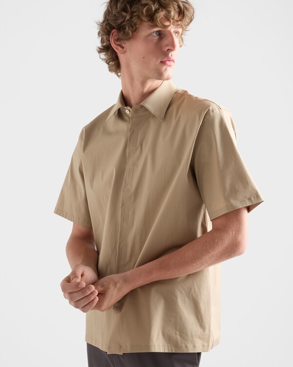 Short-sleeved stretch cotton shirt - Khaki Short-sleeved stretch cotton shirt - Khaki